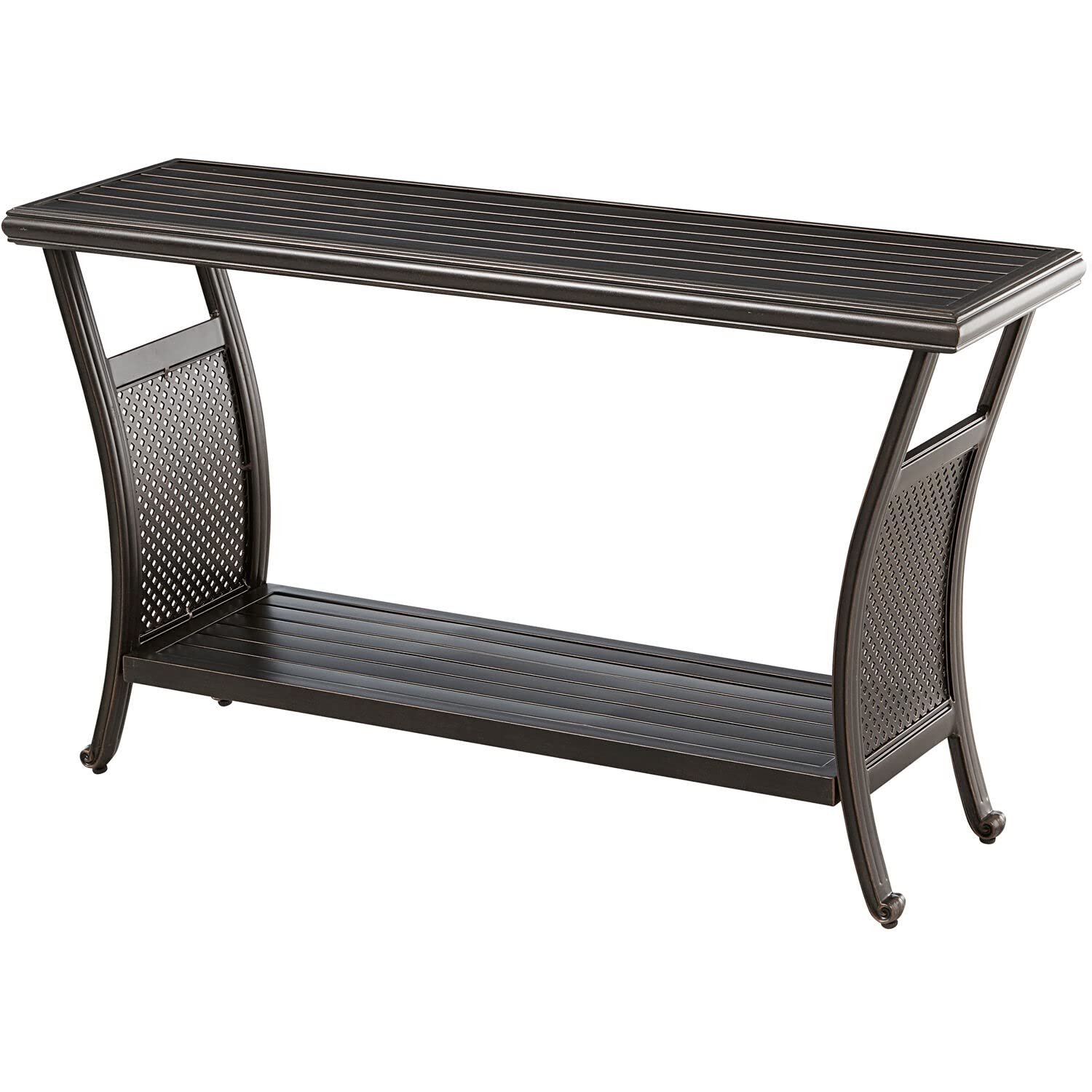 Hanover Traditions Outdoor Patio 50" Slat Top Console Table, 2 Shelf, Brushed Bronze Finish, Rust-Resistant, All-Weather - TRADCONTBL