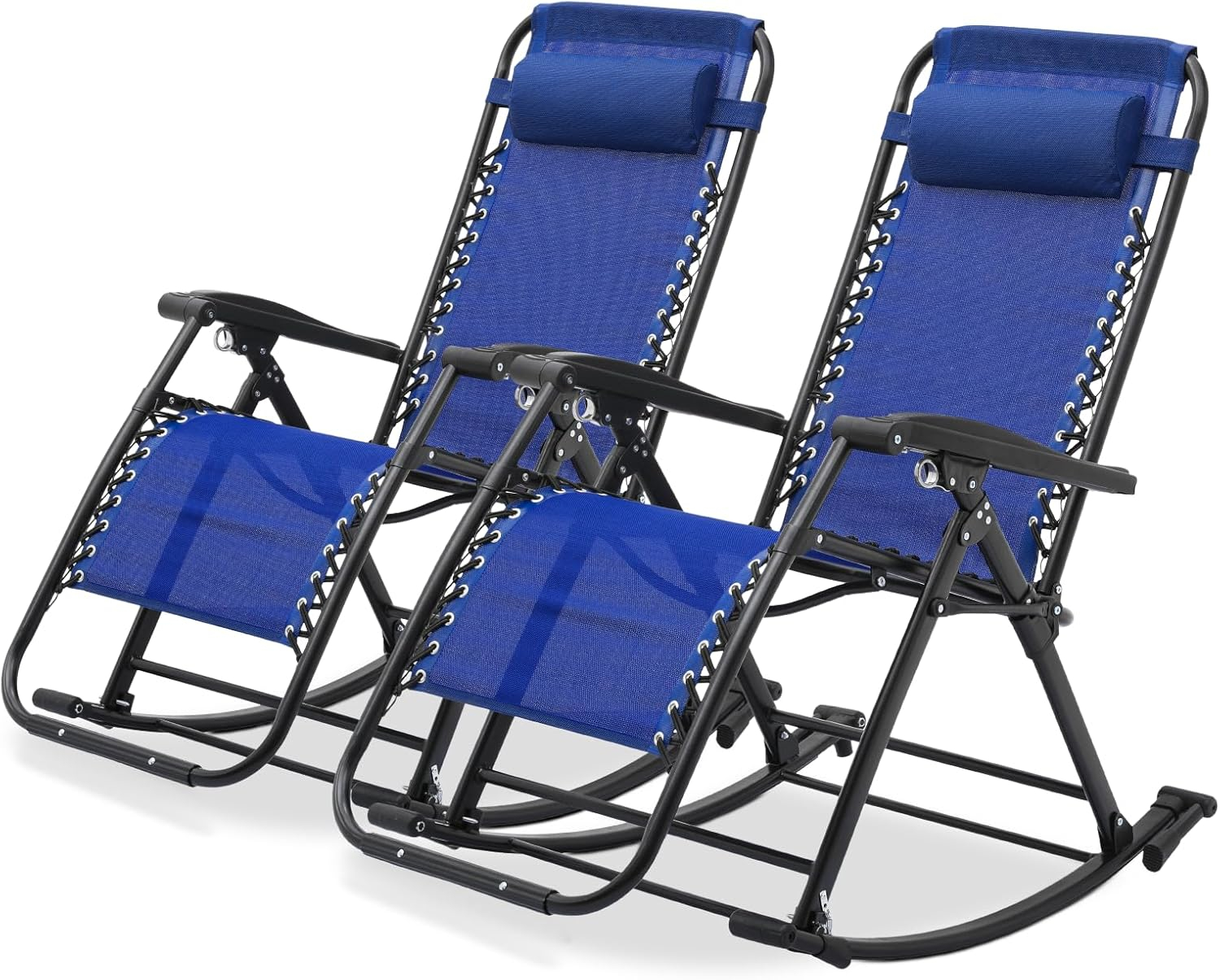 Magshion Set of 2 Zero Gravity Lounge Chairs, Adjustable Rocking Chairs with Pillow, Outdoor Beach Portable Foldable Recliner, Folding Lounge Rocker, Black