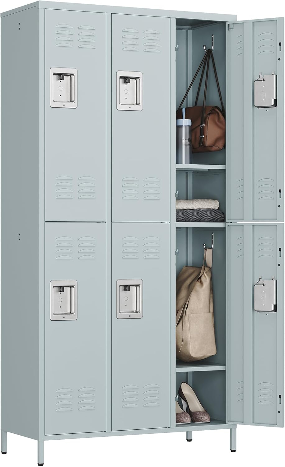 STANI Metal Lockers for Employees with Lock, 6 Doors Tall Steel Storage Locker with Shelves, Lockable Steel Cabinet for School Gym Office Garage (Grey, 6 Doors)