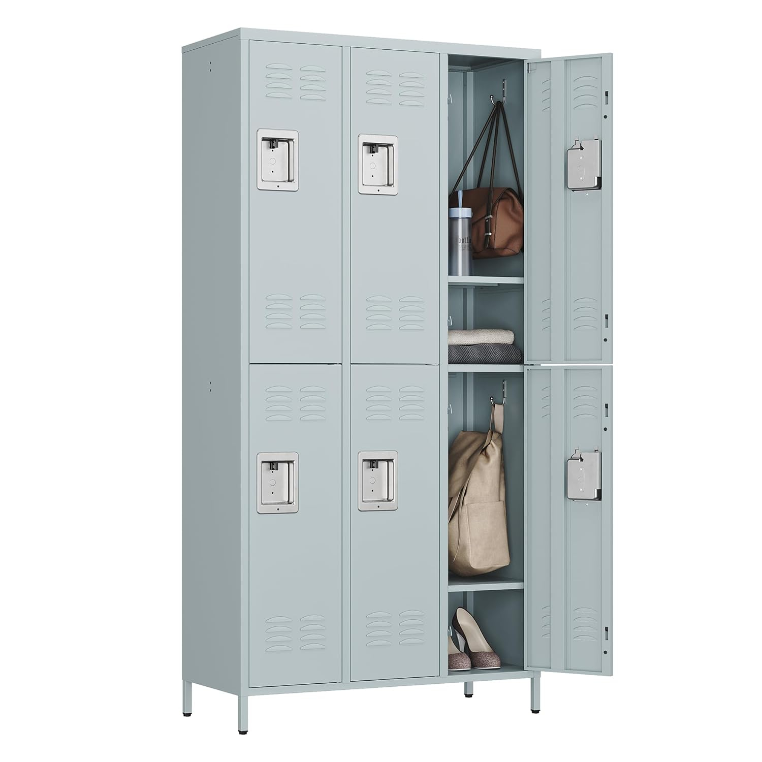 STANI Metal Lockers for Employees with Lock, 6 Doors Tall Steel Storage Locker with Shelves, Lockable Steel Cabinet for School Gym Office Garage (Grey, 6 Doors)