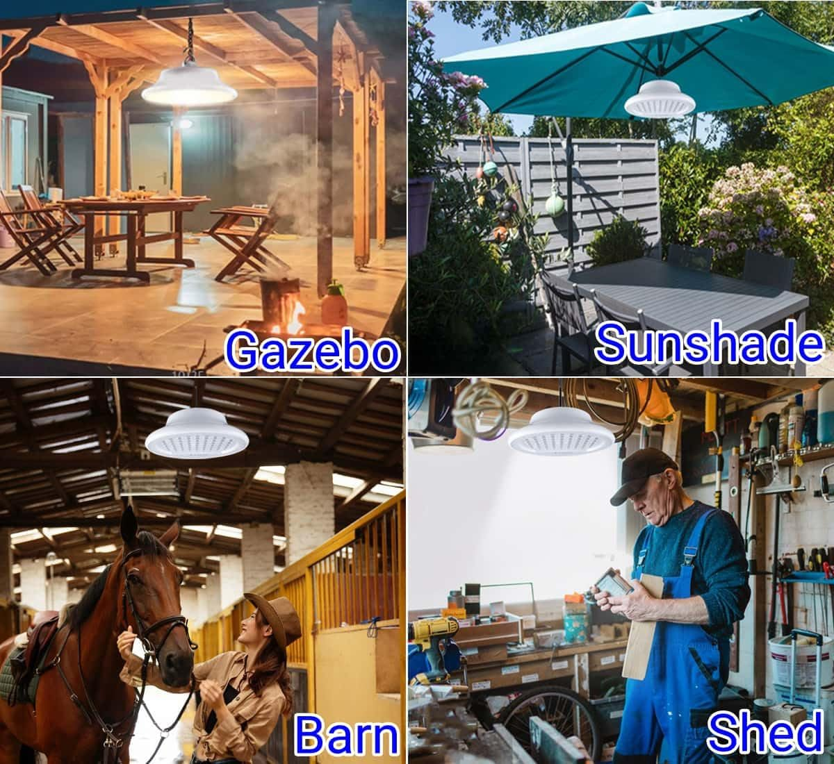 HULPPRE Solar Shed Light-Daytime or Night,96Leds Brighter White Solar Light Indoor&Outdoor with 2 Remotes,IP65 Barn/Chicken Coop/Workshop/Ceiling/Pendant Lamp for Patio,Garden,Yard,Gazebo