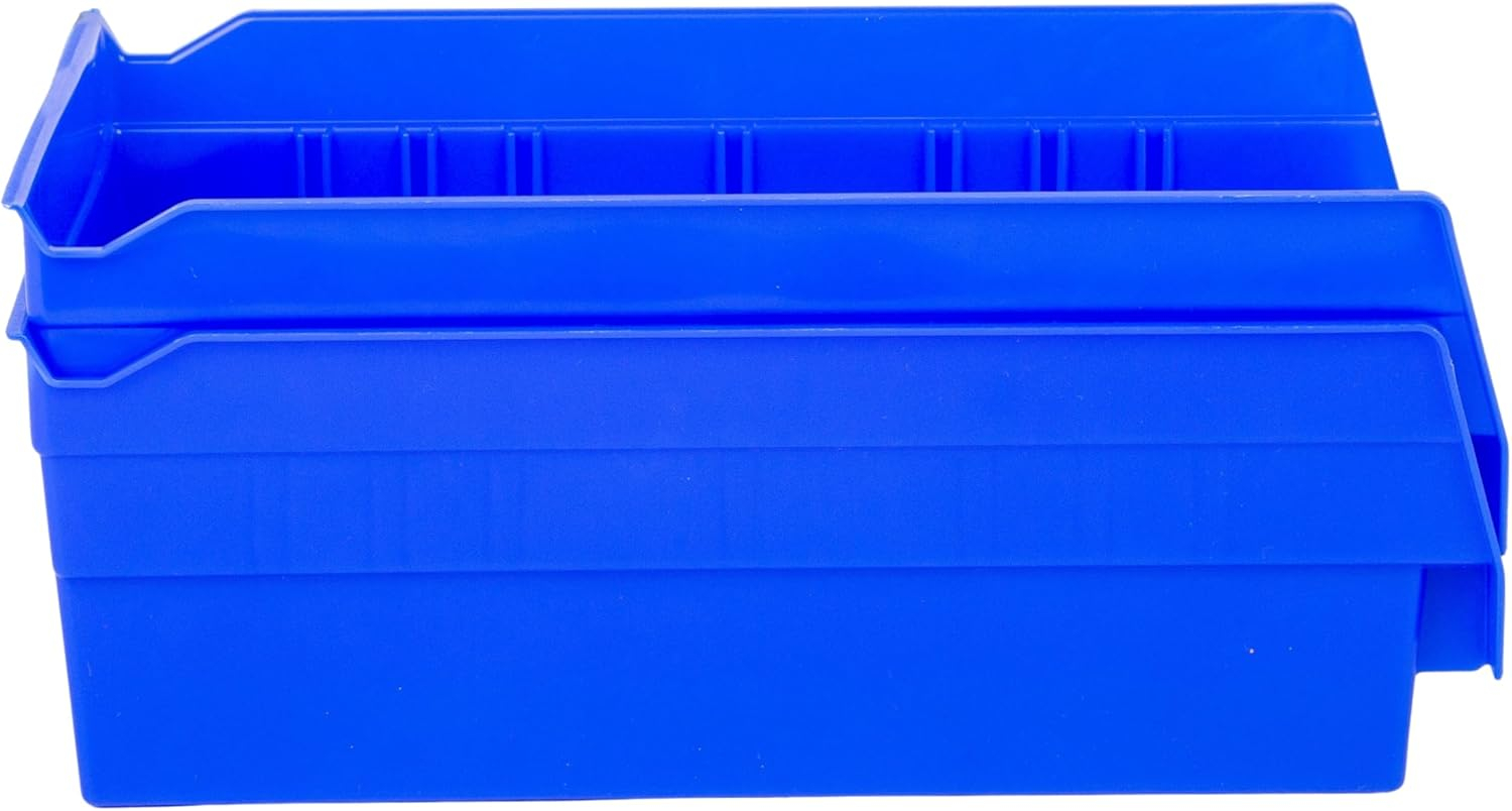 Hudson Exchange 12 x 6 x 4" Plastic Nesting Storage 12” Shelf Bin Container - 15 lb Capacity (Blue)