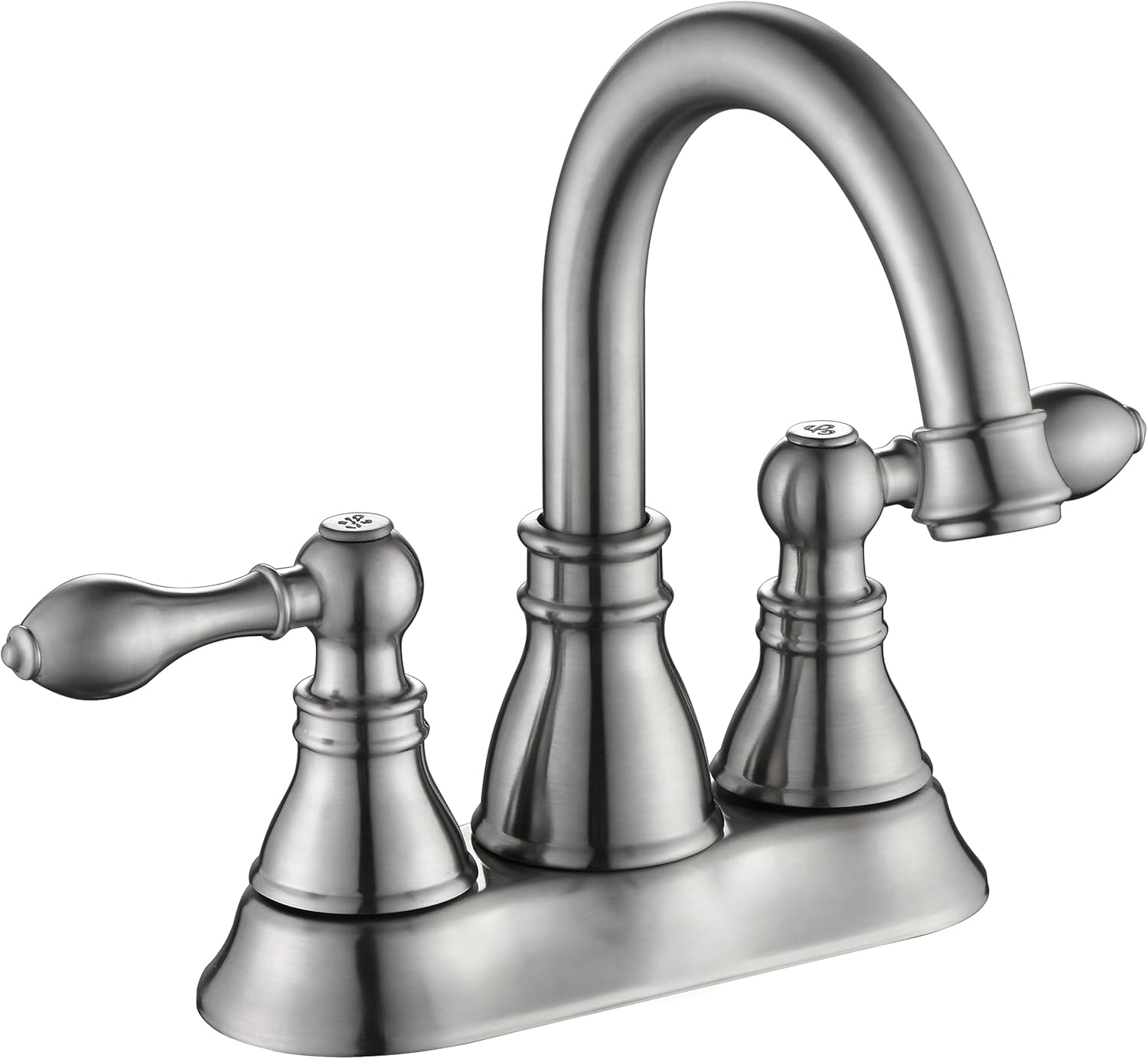 Two Handles Brushed Nickel Bathroom Faucet 3 Hole Sink Faucet with Overflow Pop up Drain, 360° Swivel Spout 4 Inch Centerset Lavatory Faucet Without Water Supply Lines,F-4501-BN