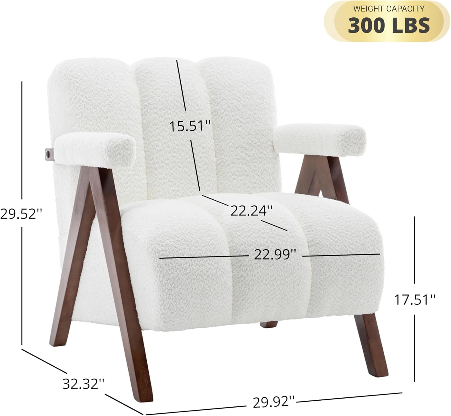 White Velvet Barrel Accent Chair with Wooden Legs