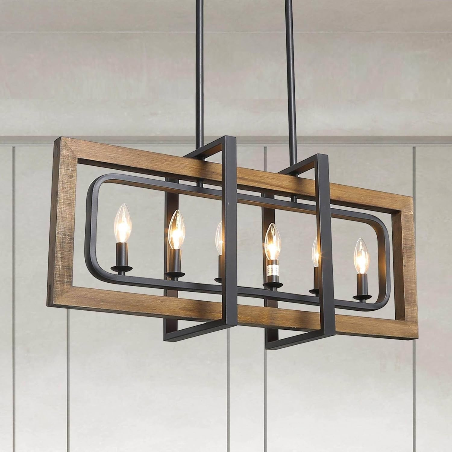 LNC Modern Farmhouse 6-Light Wood Chandelier Rectangle Island Lights for Dining Room - W31.5" X E8.7" X H13.8"