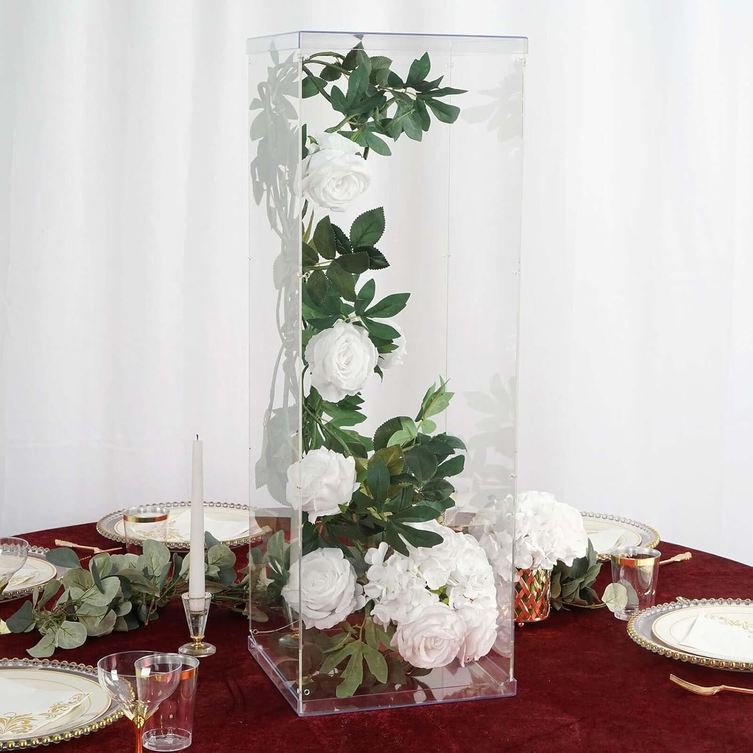 Efavormart 32" Acrylic & Lucite Wedding Decor Ideas Clear Display Box for Centerpieces with Interchangeable Lid and Base