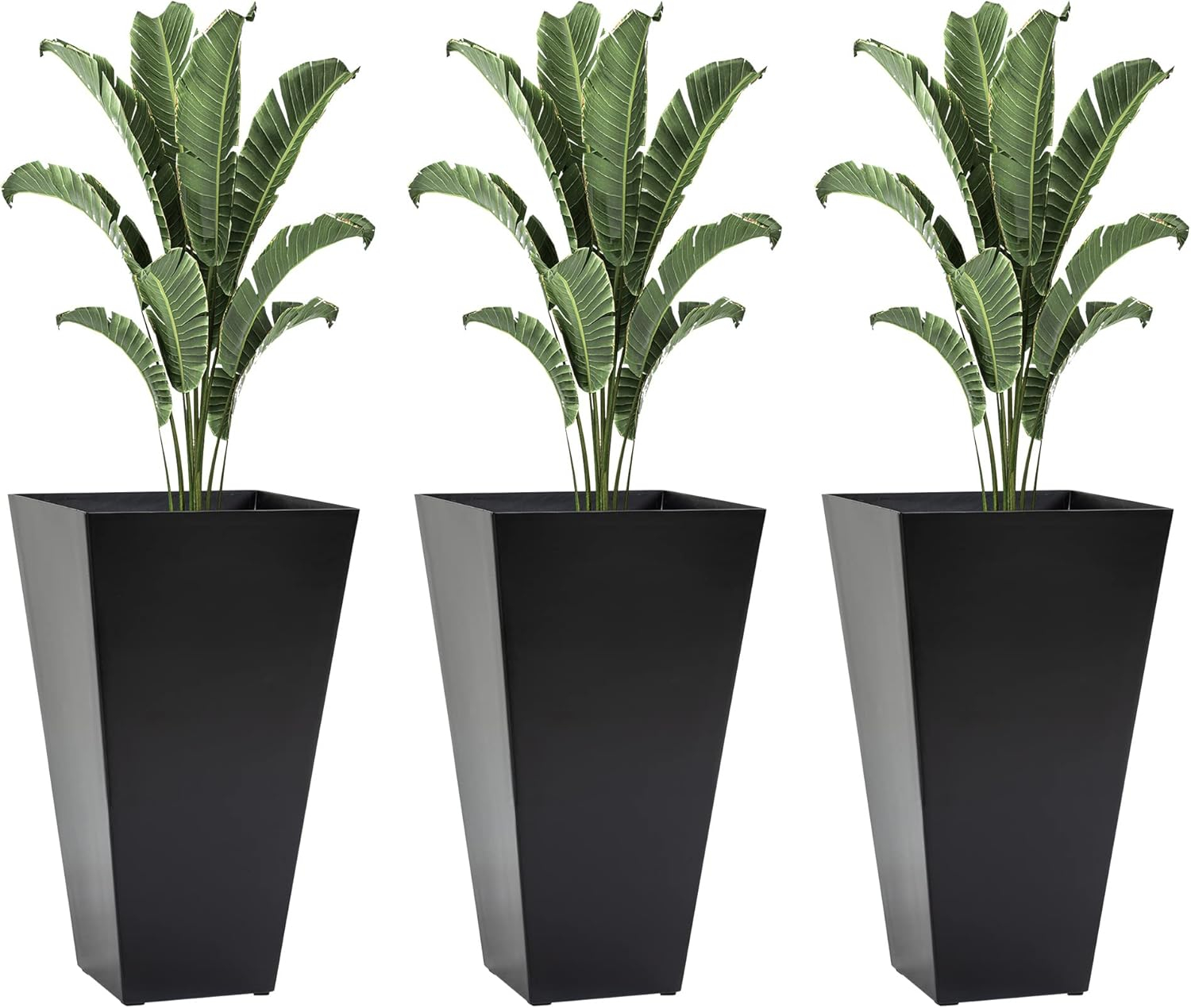 Outsunny Set of 3 Tall Planters with Drainage Hole, 28" Outdoor Flower Pots, Indoor Planters for Porch Patio and Deck, Black