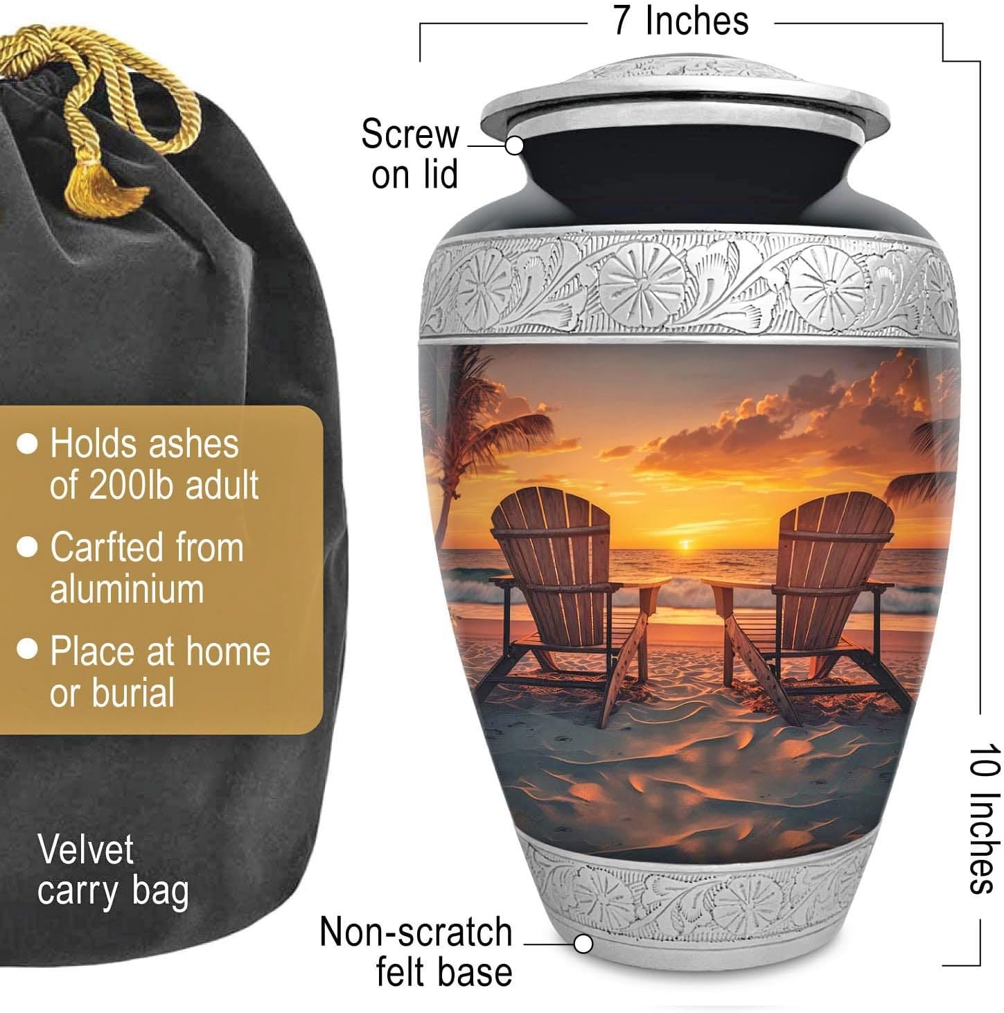 Beach Urn for Human Ashes | Large Handcrafted Funeral Memorial | Decorative Cremation Sunrise Sunset Urn for Women and Men