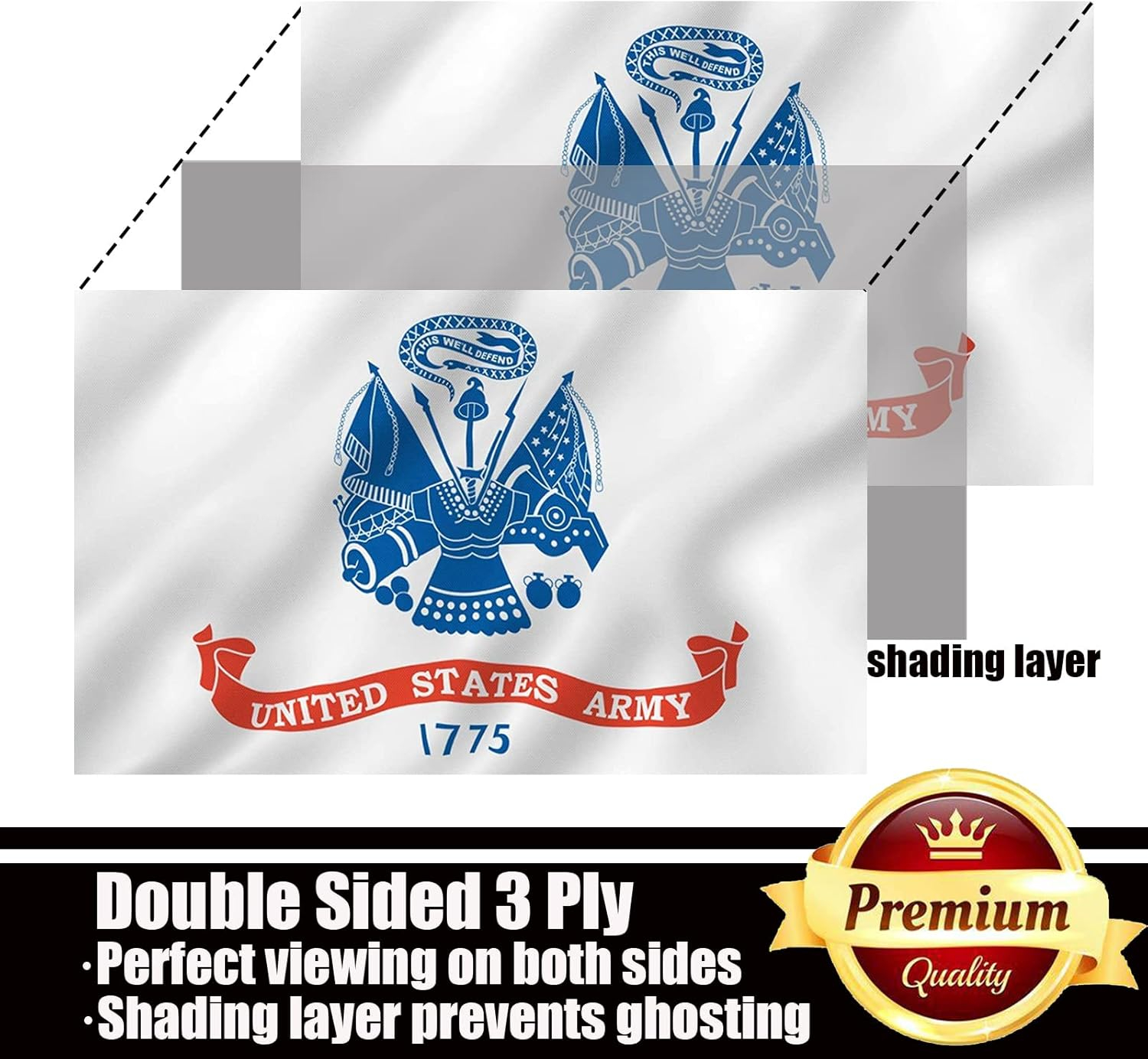 US Army Flag 3x5 Outdoor Double Sided 3 Ply- United States 1775 Army Flags-Vivid Color Clear Pattern Reinforcement Sewing Durable Polyester with 2 Brass Grommets