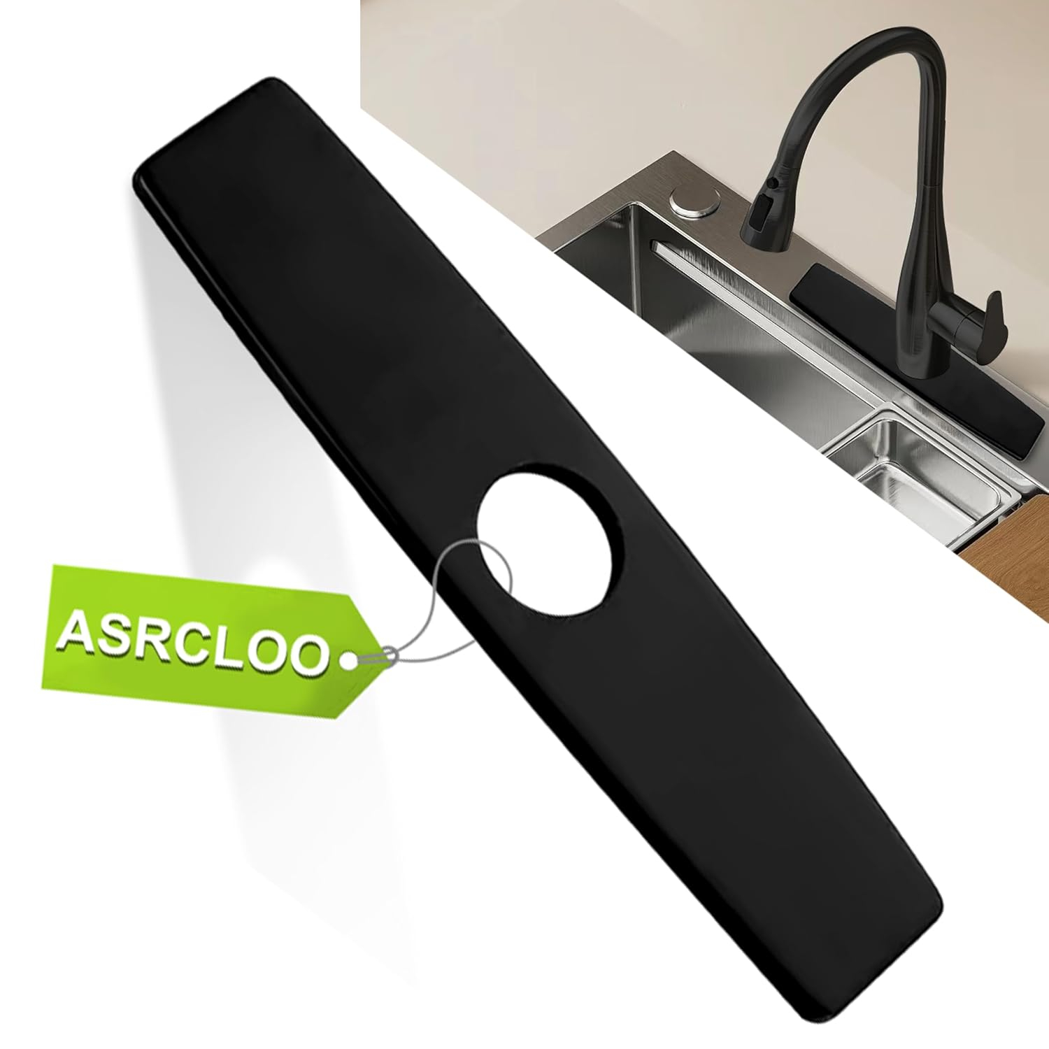 Innovire Faucet Plate, Kitchen Sink Cover Stainless Steel Plate Matte Black for 1 or 3 Hole Bathroom or Kitchen Sink Faucet 10 Inch Escutcheon Hole Covers Black