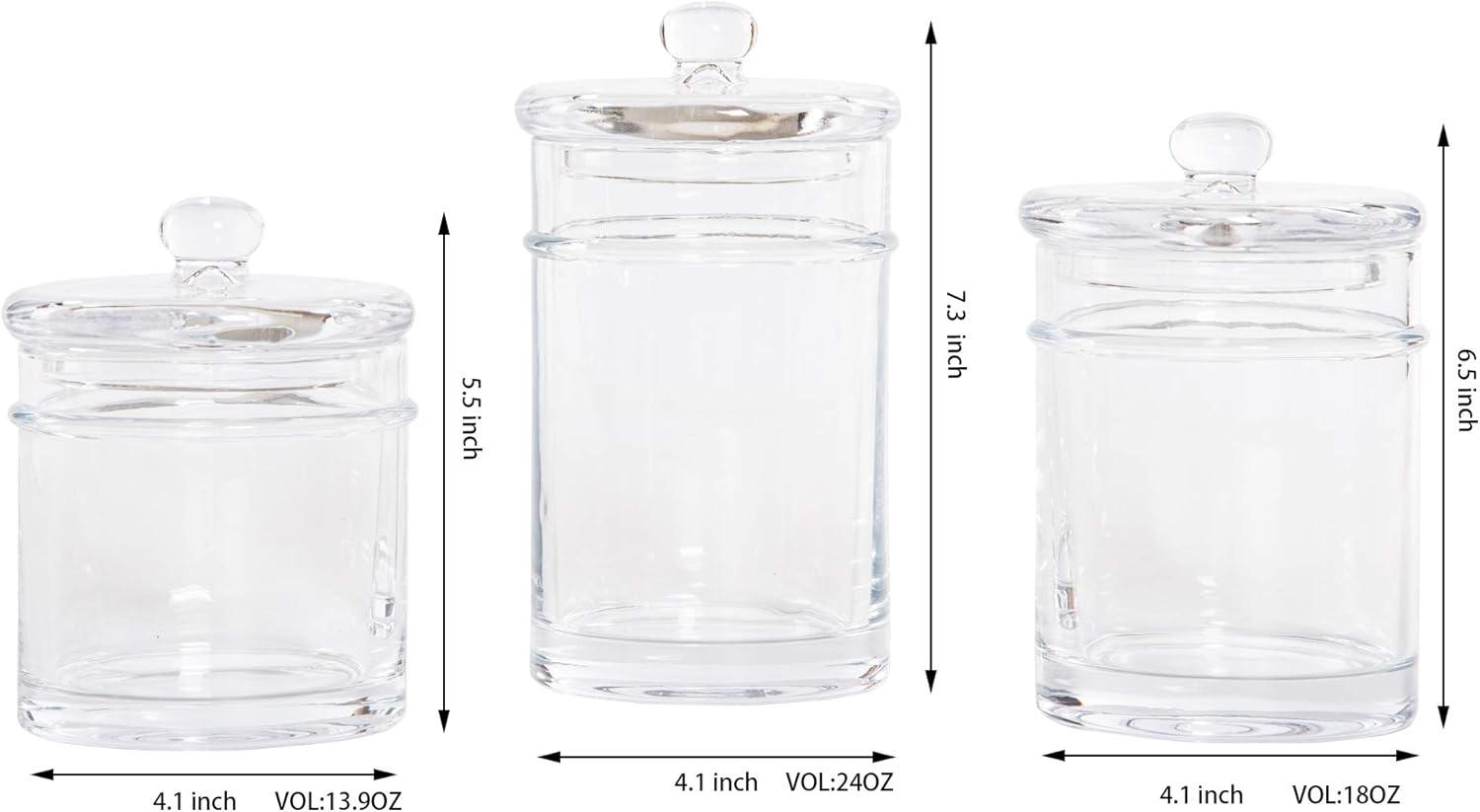 Whole Housewares | Glass Apothecary Jars (4.5 Inch) with Lids | Set of 3