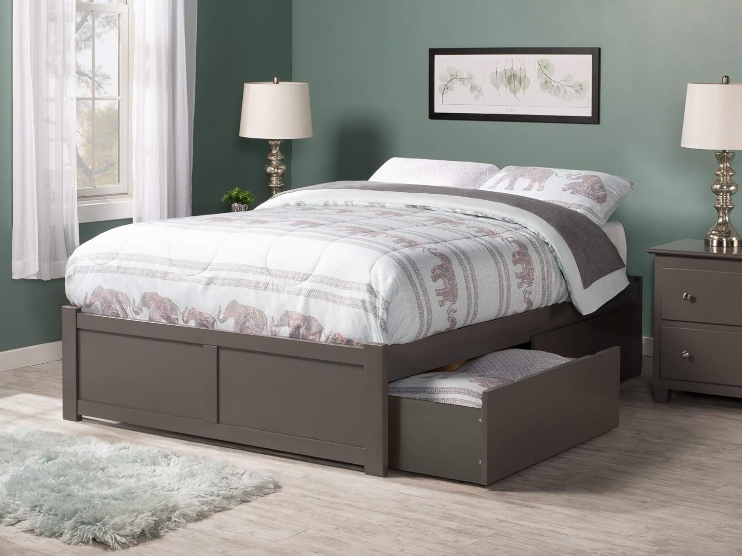 Concord Platform Bed with Flat Panel Foot Board and 2 Urban Bed Drawers, Multiple Colors, Multiple Sizes