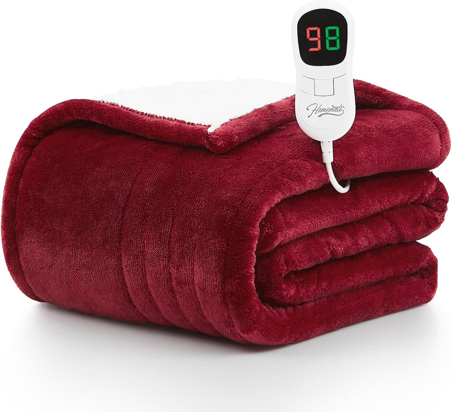 Homemate Heated Blanket Electric Throw - 50"x60" Heating Blanket Throw 1/2/4/6/8 Hours Auto-off 10 Heat Level Heat Blanket Over-heat Protection Flannel Sherpa Heater Blanket Electric ETL Certification