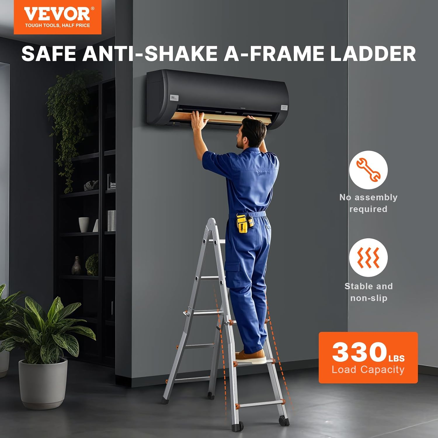 Compact Aluminum Telescopic A-Frame Ladder with Wheels