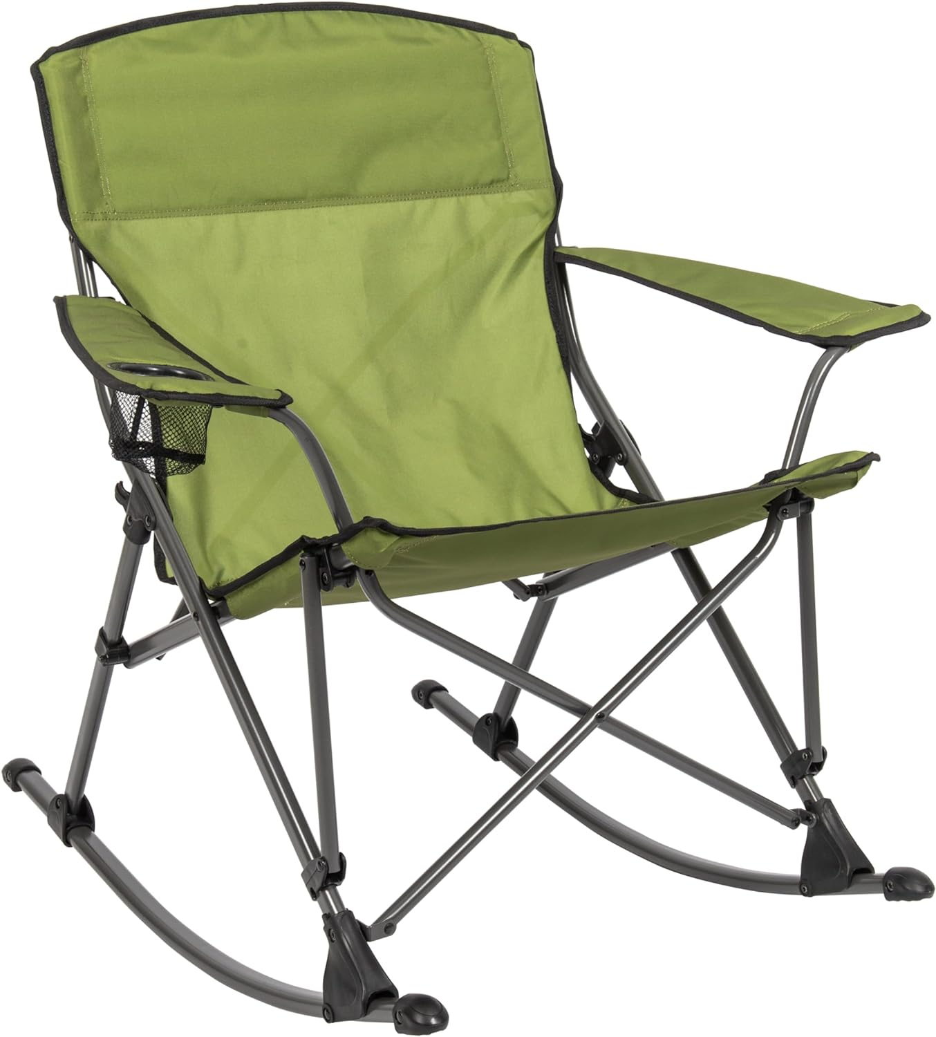 Moss Green Polyester Folding Rocking Quad Chair with Cup Holder