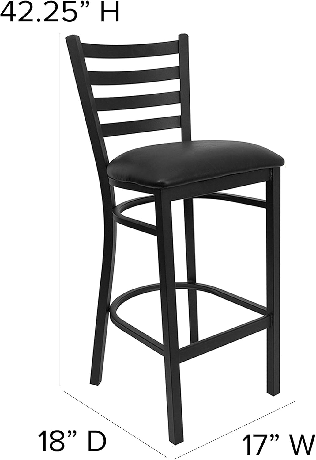 Black Metal Ladder Back Barstool with Vinyl Seat, Set of 2