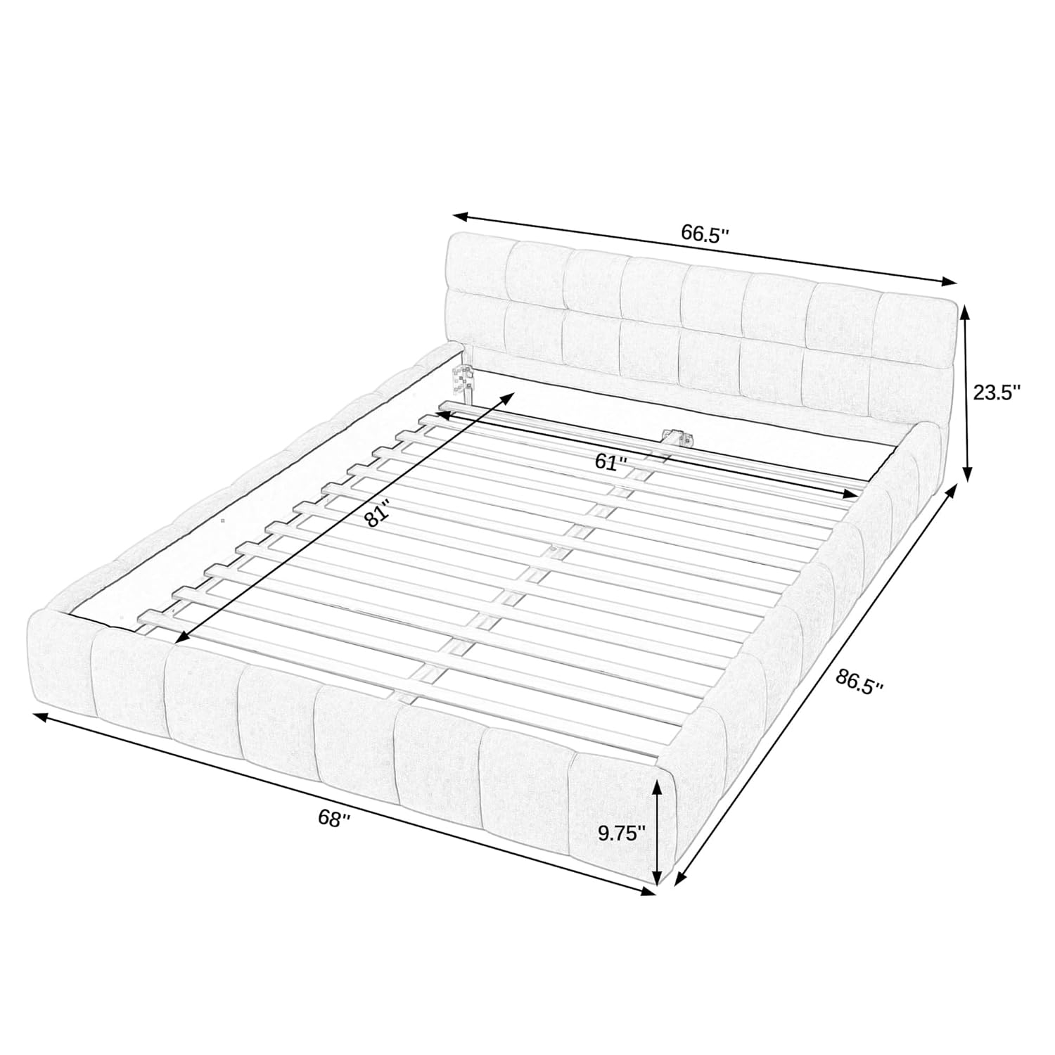 Kumix Queen Size Platform Bed, Upholstered Platform Bed with Thick Fabric, Chenille Fabric Grounded for Kids Teens Adults, Queen Platform Bed Frame with Headboard and Solid Frame, Beige