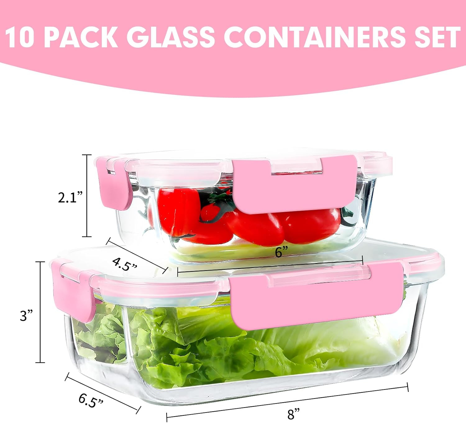 10-Piece Glass Dinner Containers, Stackable Glass Food Storage Containers Set with Lids, BPA Free
