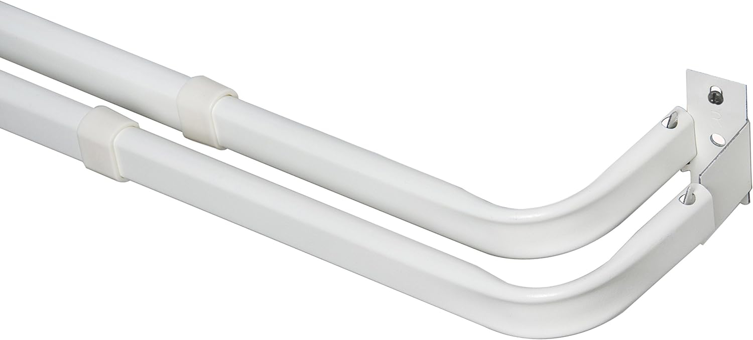 Kenney 48-86" Basic Steel Adjustable Double Curtain Rod, White