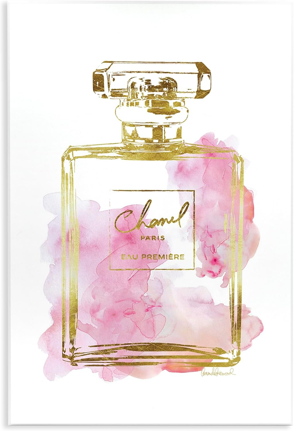 The Stupell Home Decor Collection Glam Perfume Bottle Gold Pink Wall Plaque Art