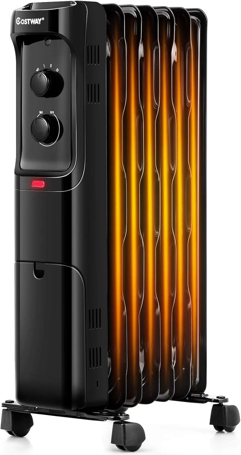 Costway 1500W Oil Filled Heater Portable Radiator Space Heater w/Adjustable Thermostat Black