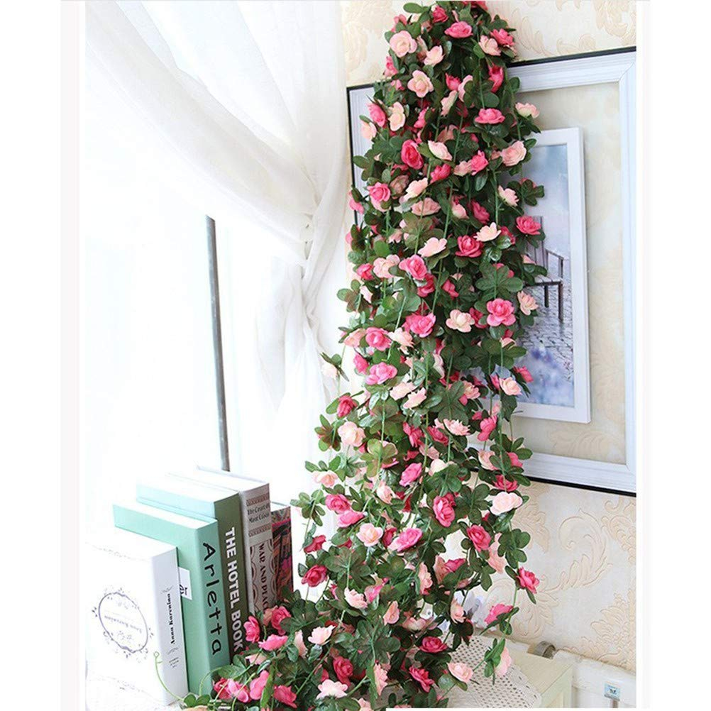 Miracliy 8Pcs 66FT Pink Flower Garland, Artificial Rose Floral Vines Fake Hanging Spring Flower Garland for Wall Backdrop Wedding Arch Tea Party Door Mantle Decoration