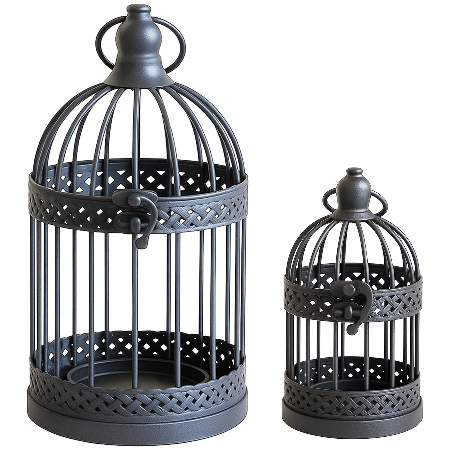 VELA LANTERNS Bird Cage Decor Candle Holder Lantern Decorative Table Centerpiece Halloween Decorations, 10" and 6" Tall, Black, Set of 2