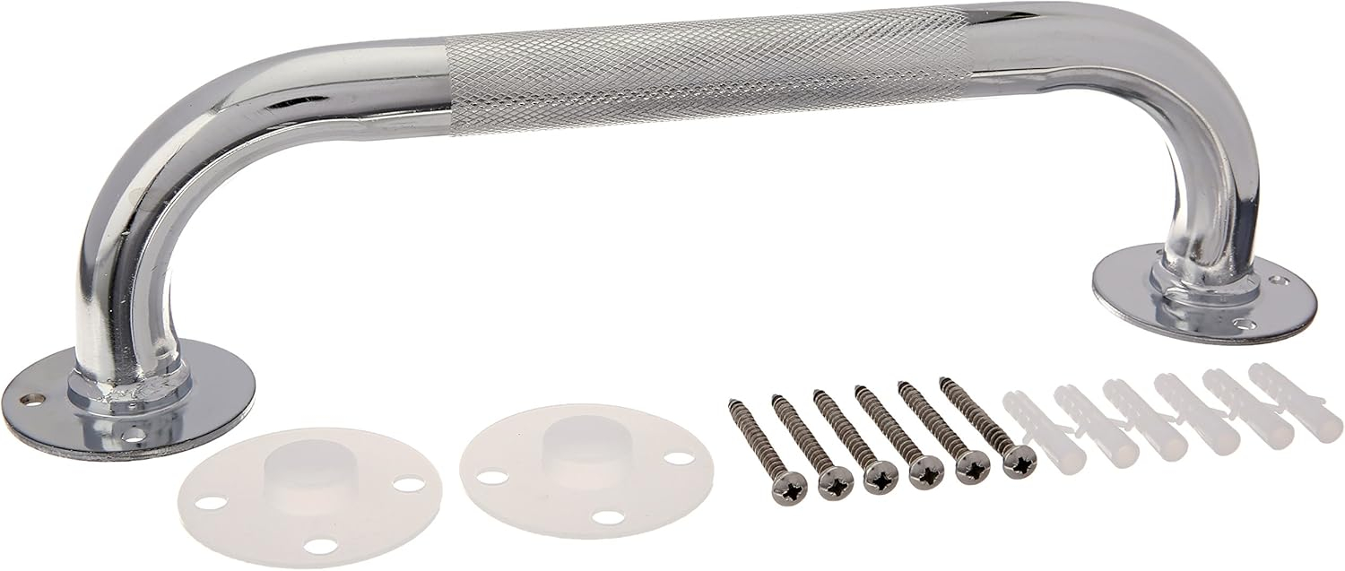 HealthLine Grab Bar for Bathroom Safety Bars Showers and Walls, Bathtub Safety Rail Shower Grab Bars Chrome Bath Handle for Elderly, Seniors, Disabled, ADA, Knurled Chrome (18 inch)