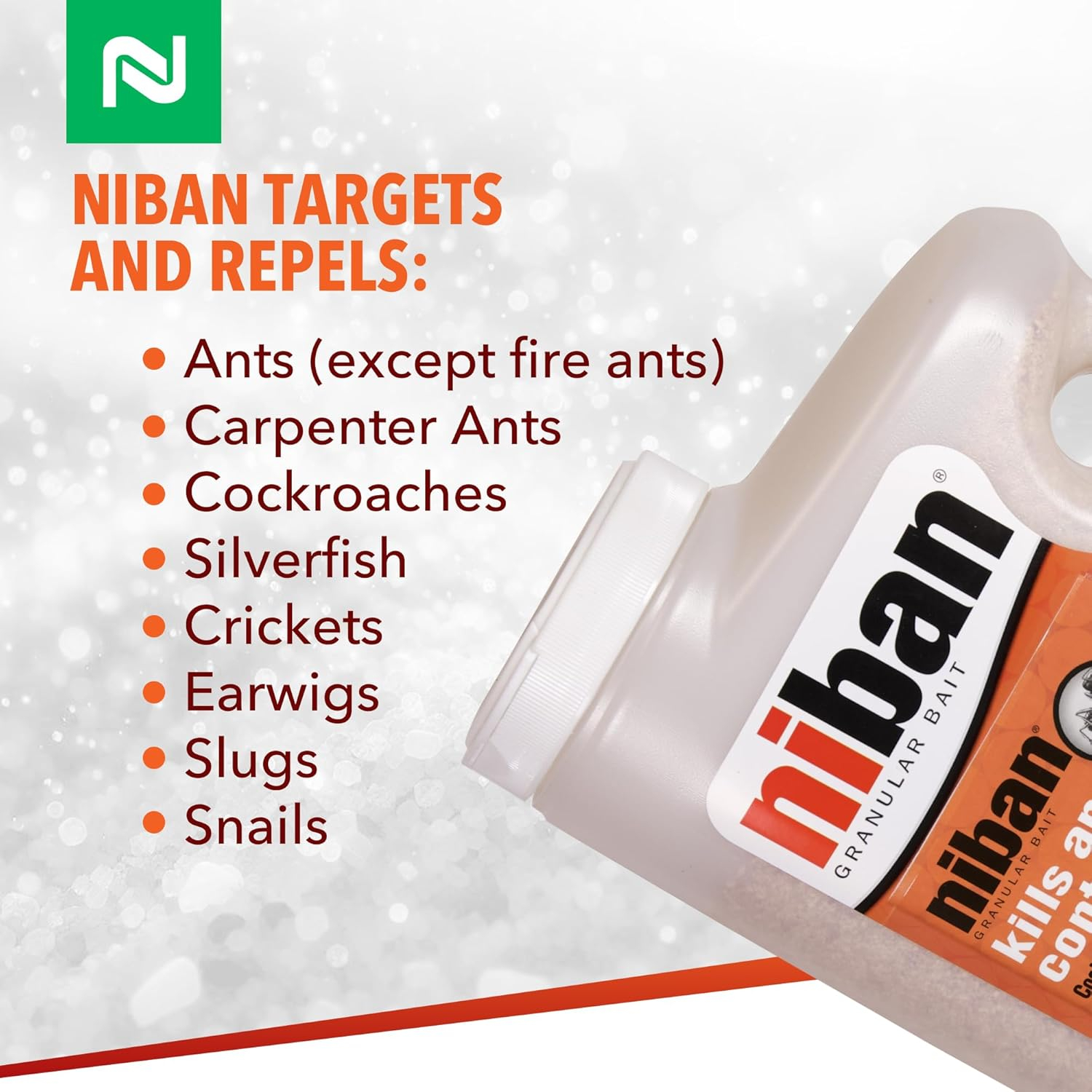 Niban Granular Insect Bait - Controls Ants, Carpenter Bees, Cockroaches & More - 4 lb. Shaker Jug by Nisus Corp.