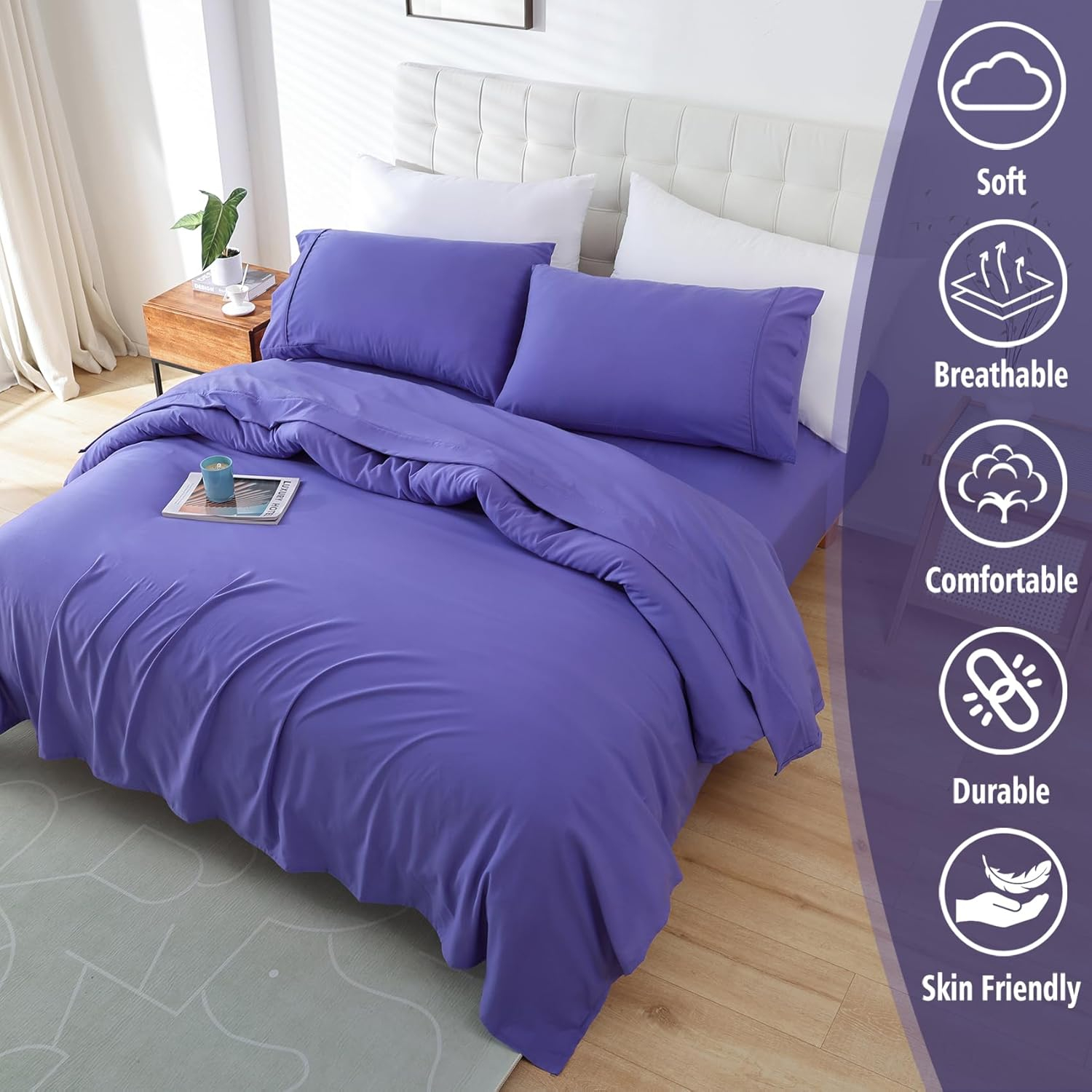 Full Size Sheet Set - Luxury Soft Comfy Bed Sheets, Breathable Cooling Hotel Bedding for Women, Men, Teens, Extra Deep Pocket, Easy-Fit, Oeko-Tex, Wrinkle Free 4 Piece - Peri Purple