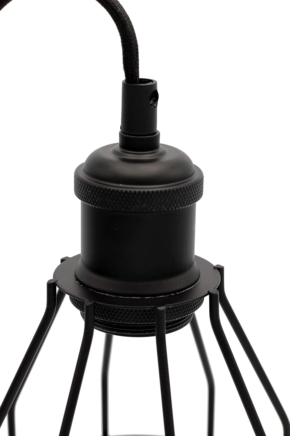 Industrial Hanging Pendant Light with Plug in Cord, Vintage Wire Cage Lamp for Kitchen Island Dining Room Farmhouse, 15 Cord with On Off Switch (Matte Black)