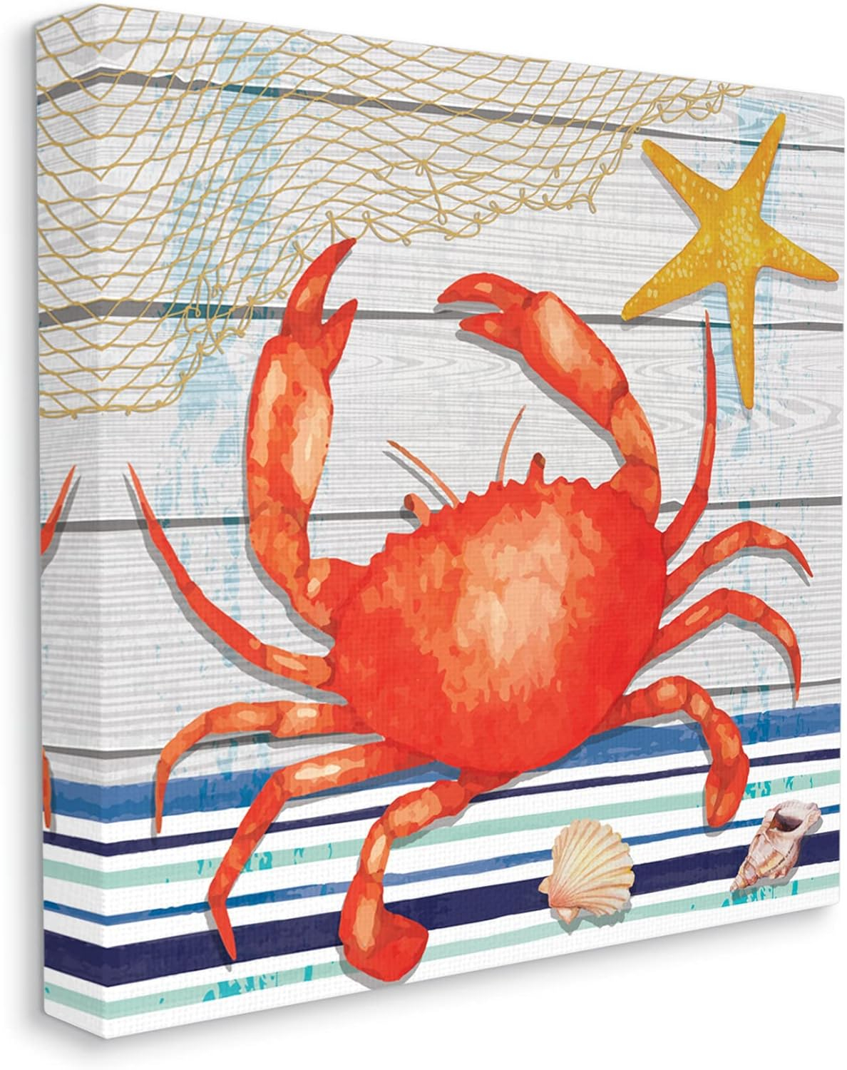 Stupell Nautical Striped Red Crab Sea Life Landscape Painting Gallery Wrapped Canvas Print Wall Art