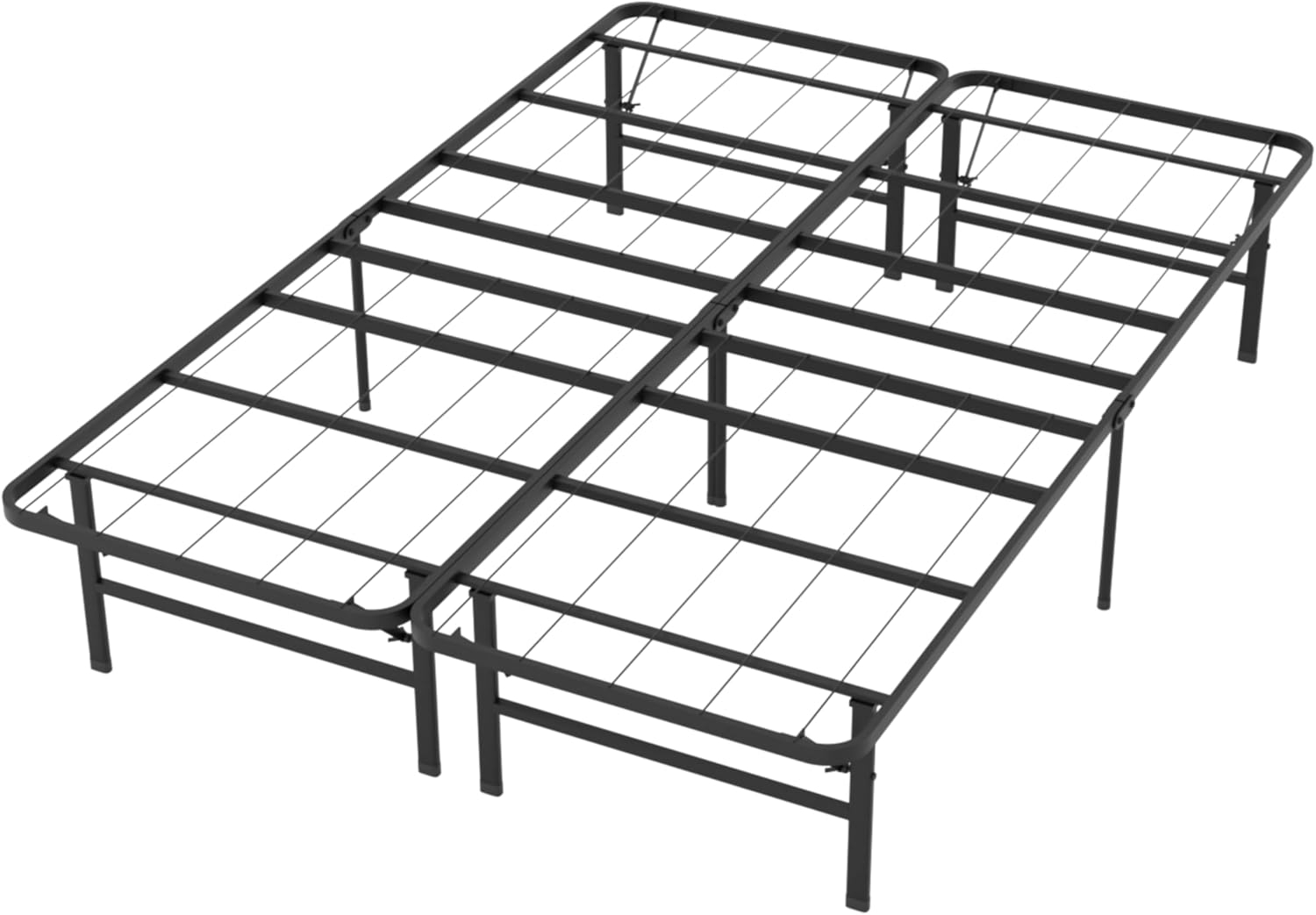 24/7 Shop at Home Aiso 14 Inch Metal Foldable Bed Frame Full Size, No Box Spring Required, Heavy Duty Bedframe with Storage Space Underneath, Sturdy and Non-Slip Slats Platform, Easy Assembly, Black