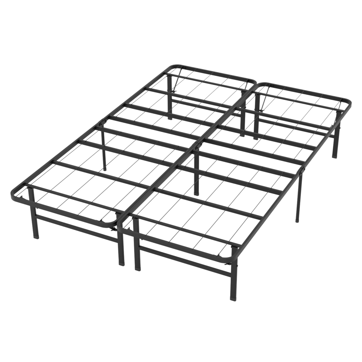 24/7 Shop at Home Aiso 14 Inch Metal Foldable Bed Frame Full Size, No Box Spring Required, Heavy Duty Bedframe with Storage Space Underneath, Sturdy and Non-Slip Slats Platform, Easy Assembly, Black