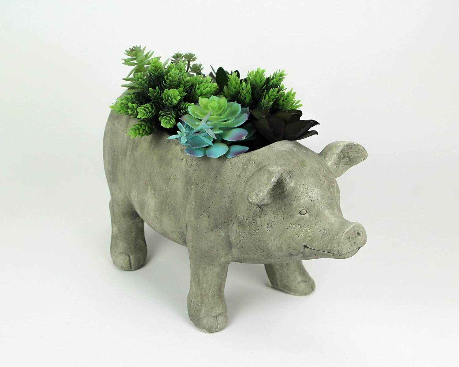 Zeckos Weathered Gray Resin Smiling Pig Planter Outdoor Décor 17 inch