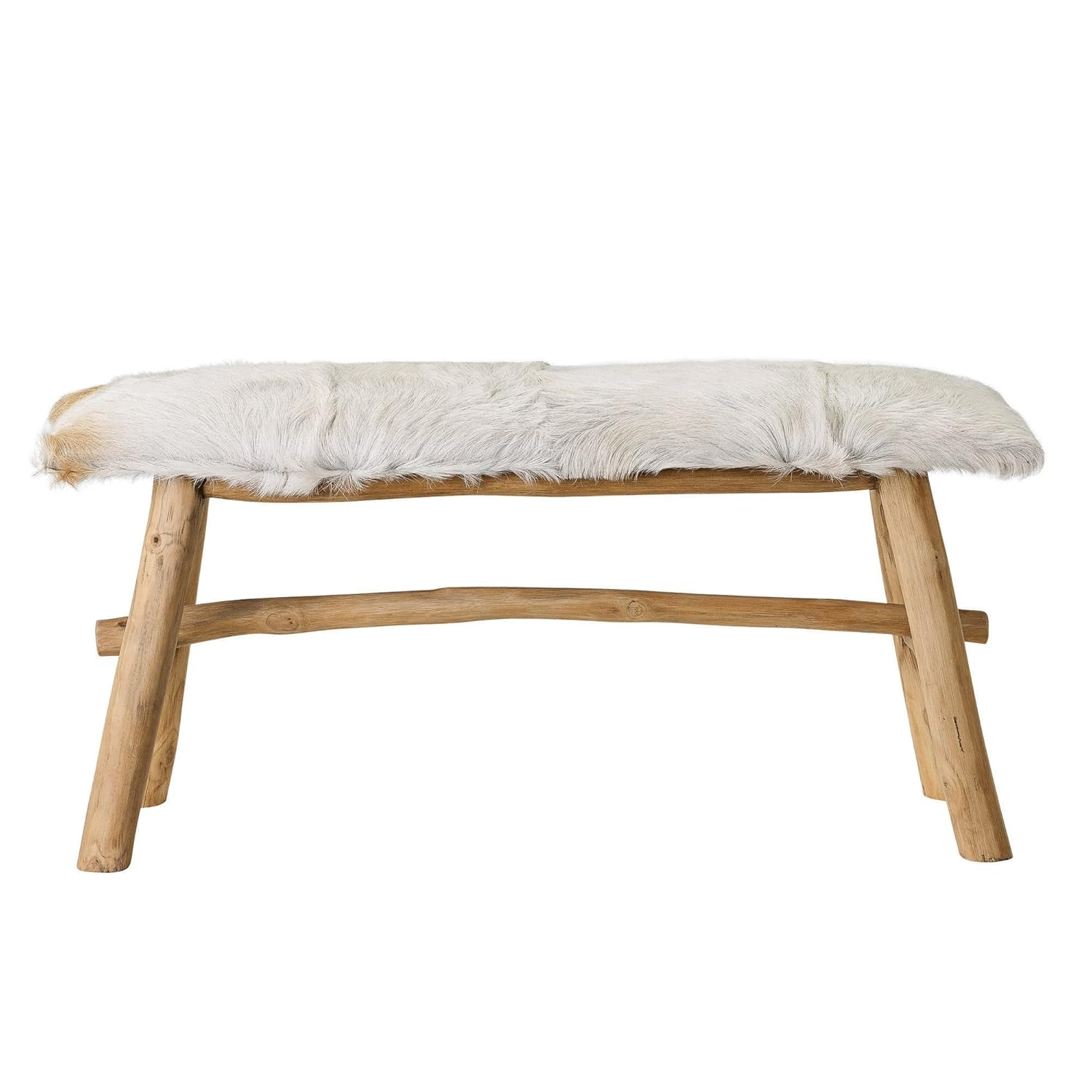 White Goat Fur and Oak Wood Bench