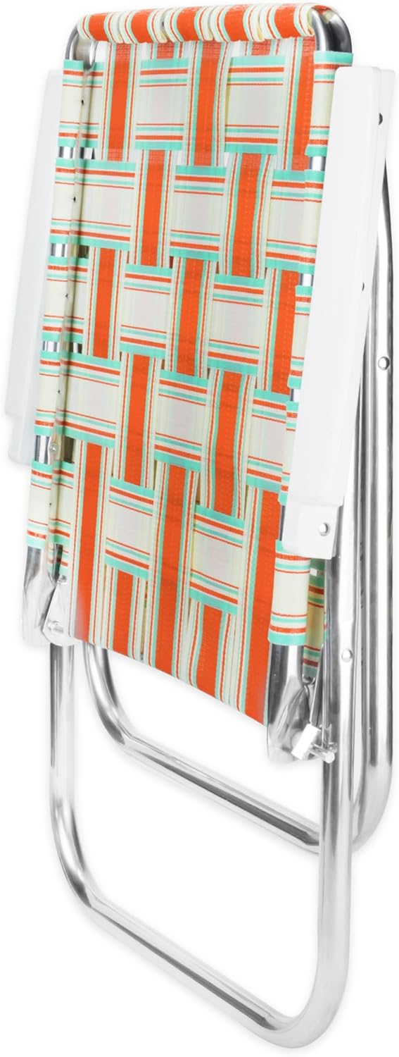 Classic Orange and White Aluminum Beach Chair with Arms