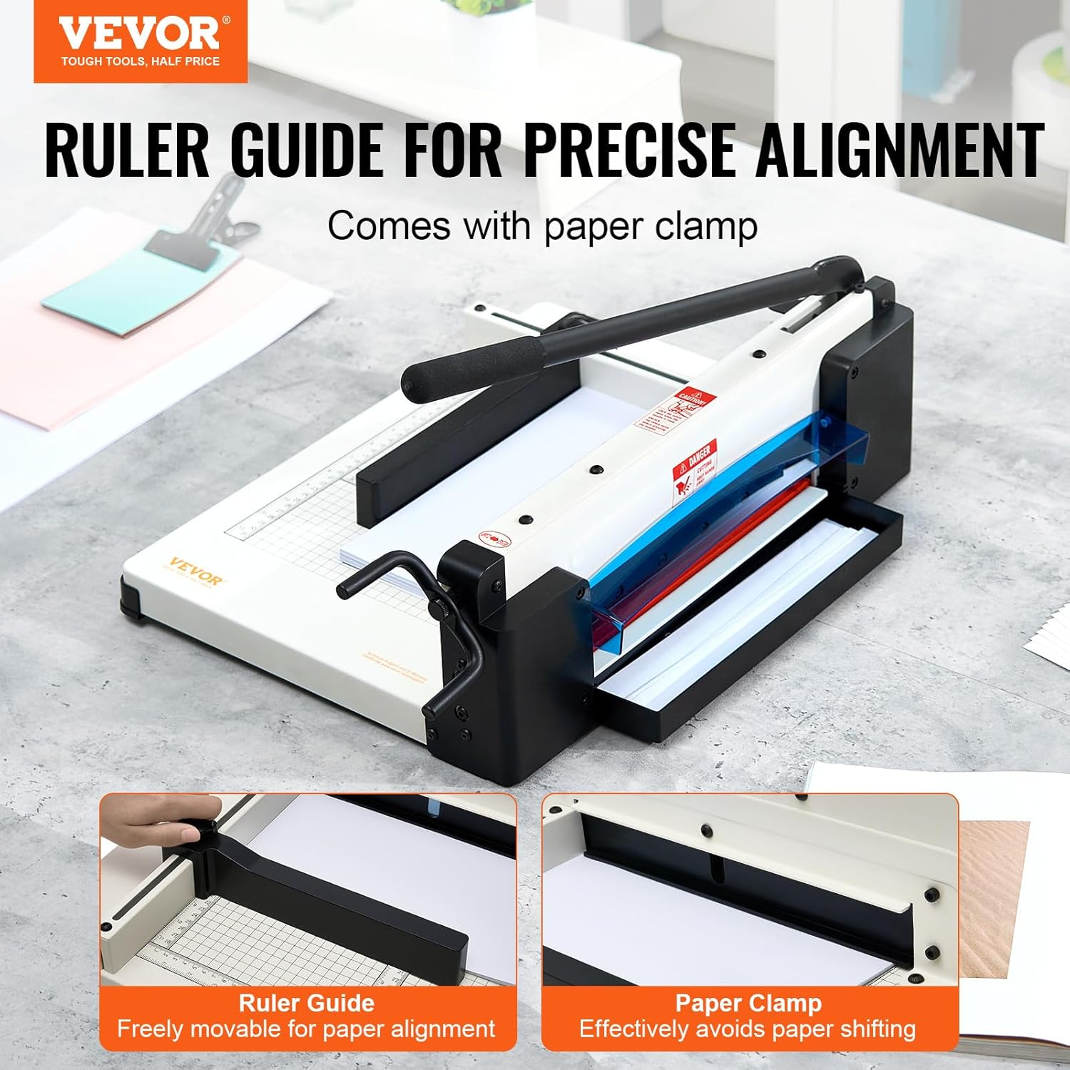 VEVOR Heavy Duty Paper Cutter, 12" Industrial Commercial Guillotine Paper Cutter for A4 Paper, 400 Sheet Capacity, Solid Steel Construction, Stack Paper Trimmer for Office Home School Shop, White