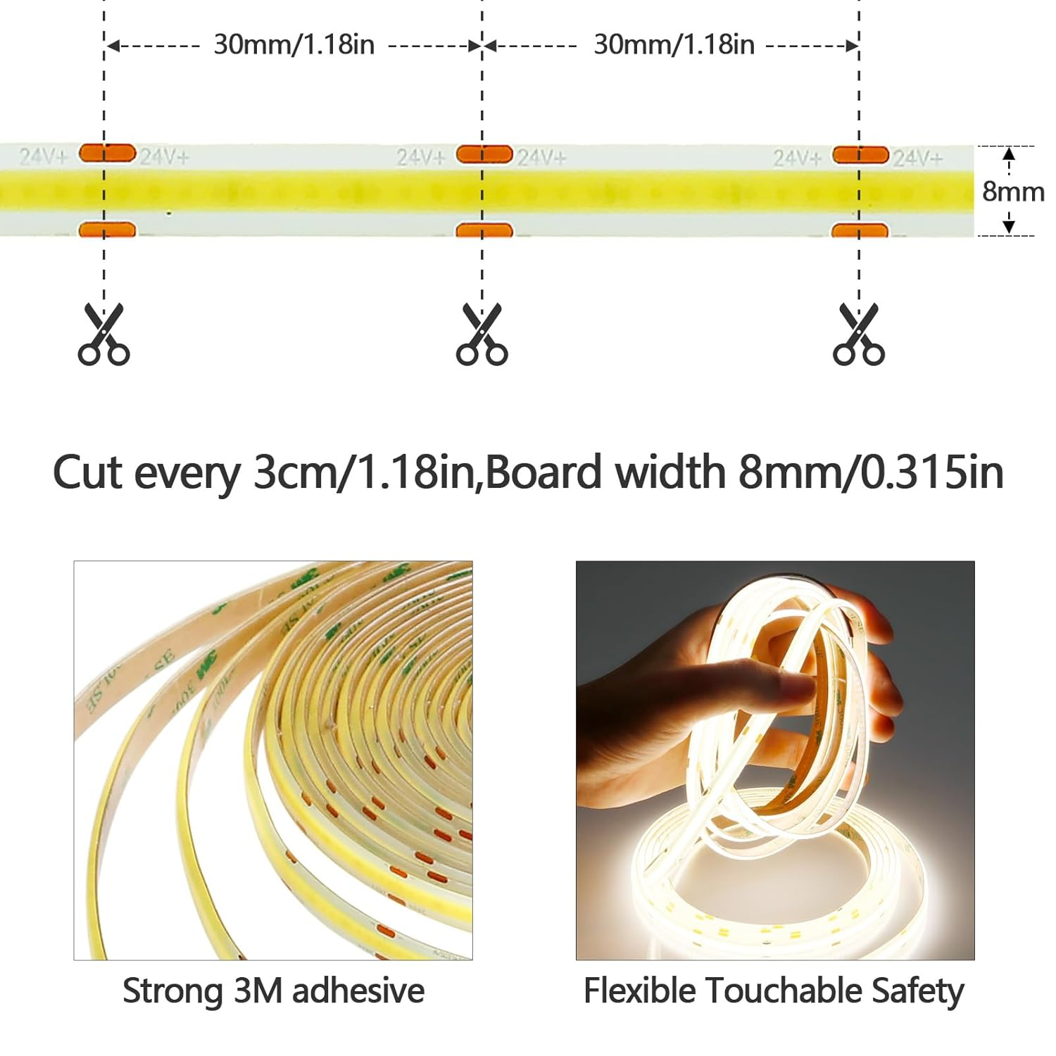 10M/32.8ft 24V COB LED Strip Light Waterproof IP65 Natural White 4000K Uniform Glow 3840LEDs CRI 93+ Flexible LED Tape Lights for DIY Cabinet Bedroom Kitchen Home Decor(No Power Supply)