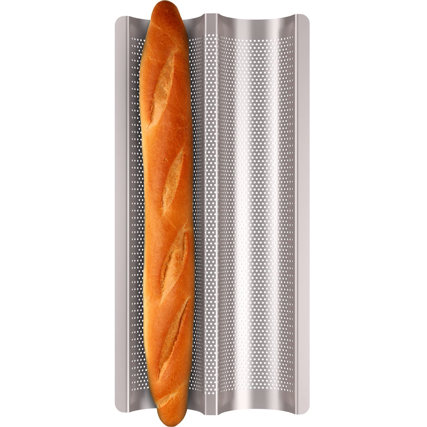 Baguette Pan French Bread Pans For Baking Pans, Nonstick 2 Slots Perforated Italian Loaf Pan Mold Long French Bread Pan Golden
