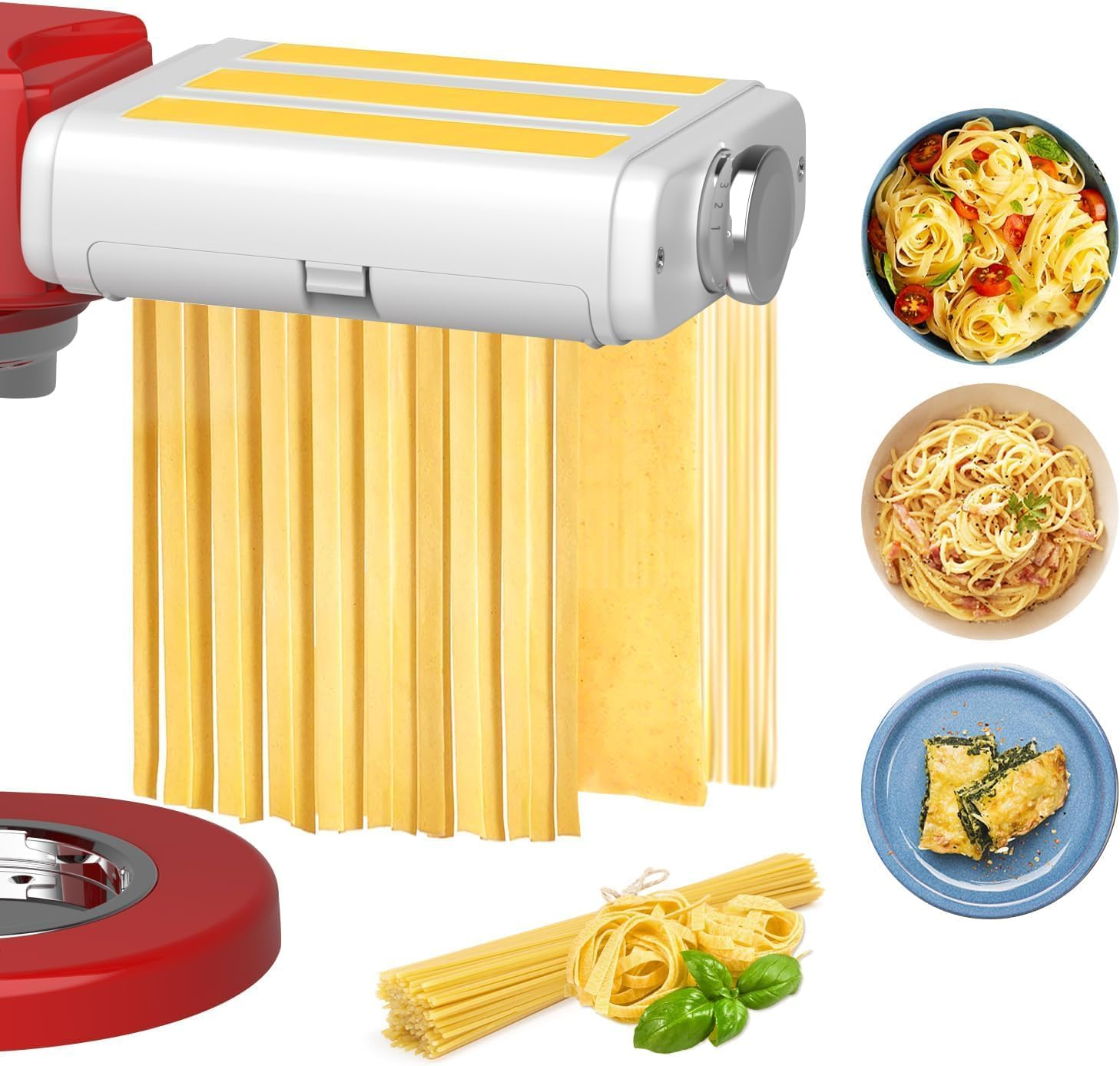 Pasta Maker Attachment for Kitchenaid/Cuisinart Stand Mixers, 3 in 1 Noodle Maker Pasta Roller Fettuccine Spaghetti Cutter and Cleaning Brush, Kitchen aid Accessories- Pasta Roller and Cutter Set C35