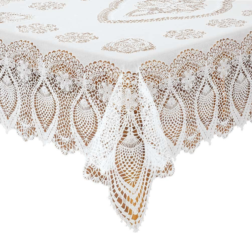 Miles Kimball White Vinyl Lace Tablecloth - 54" X 72" Oblong