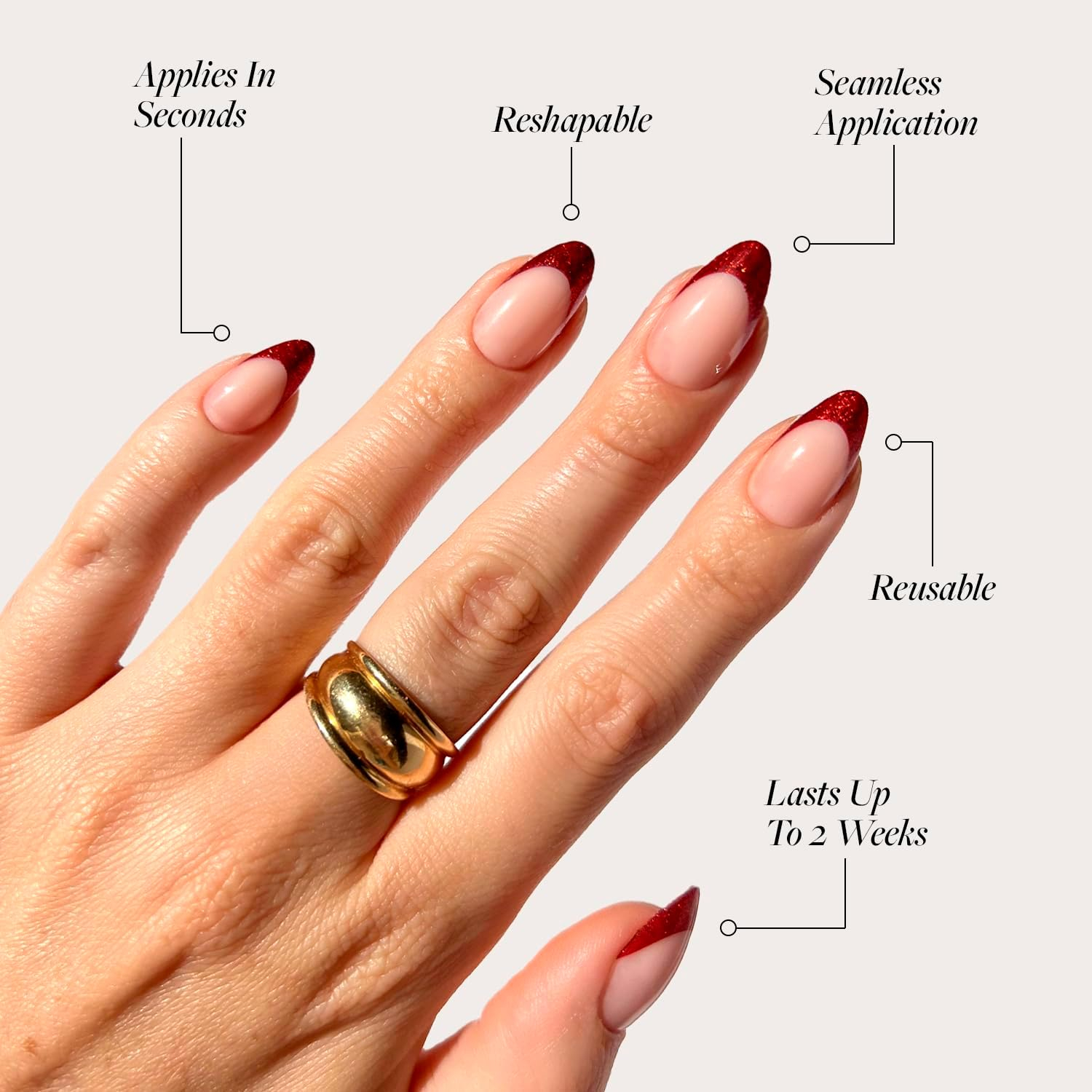 Glamnetic Press-On Nails – Red Affair | Sparkly Red French Tip Nails, Reusable, 30 Count
