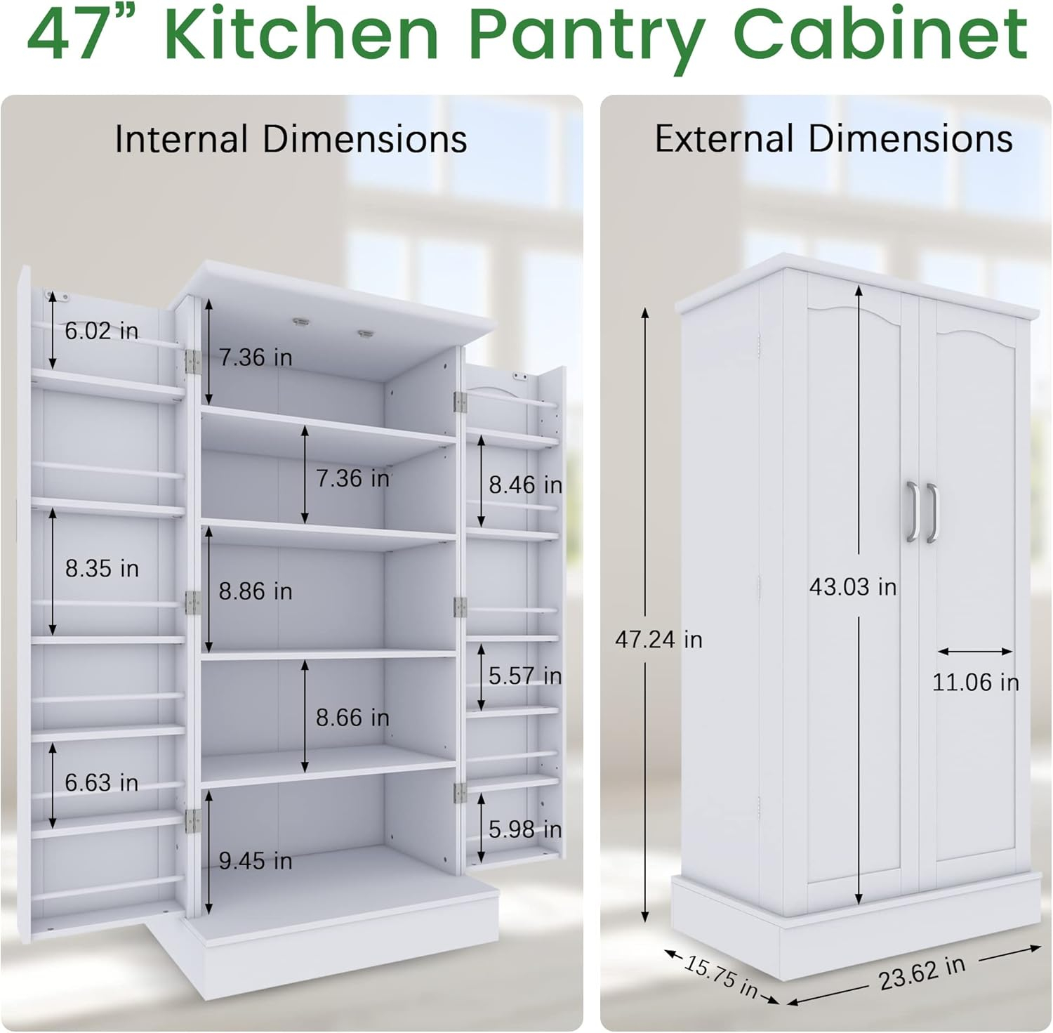 47” Pantry Storage Cabinet, Freestanding Kitchen Pantry Cabinet with Drawer and Adjustable Shelves, White Kitchen Pantry Storage Cabinet, Buffet Cupboards Sideboard for Home Office Use