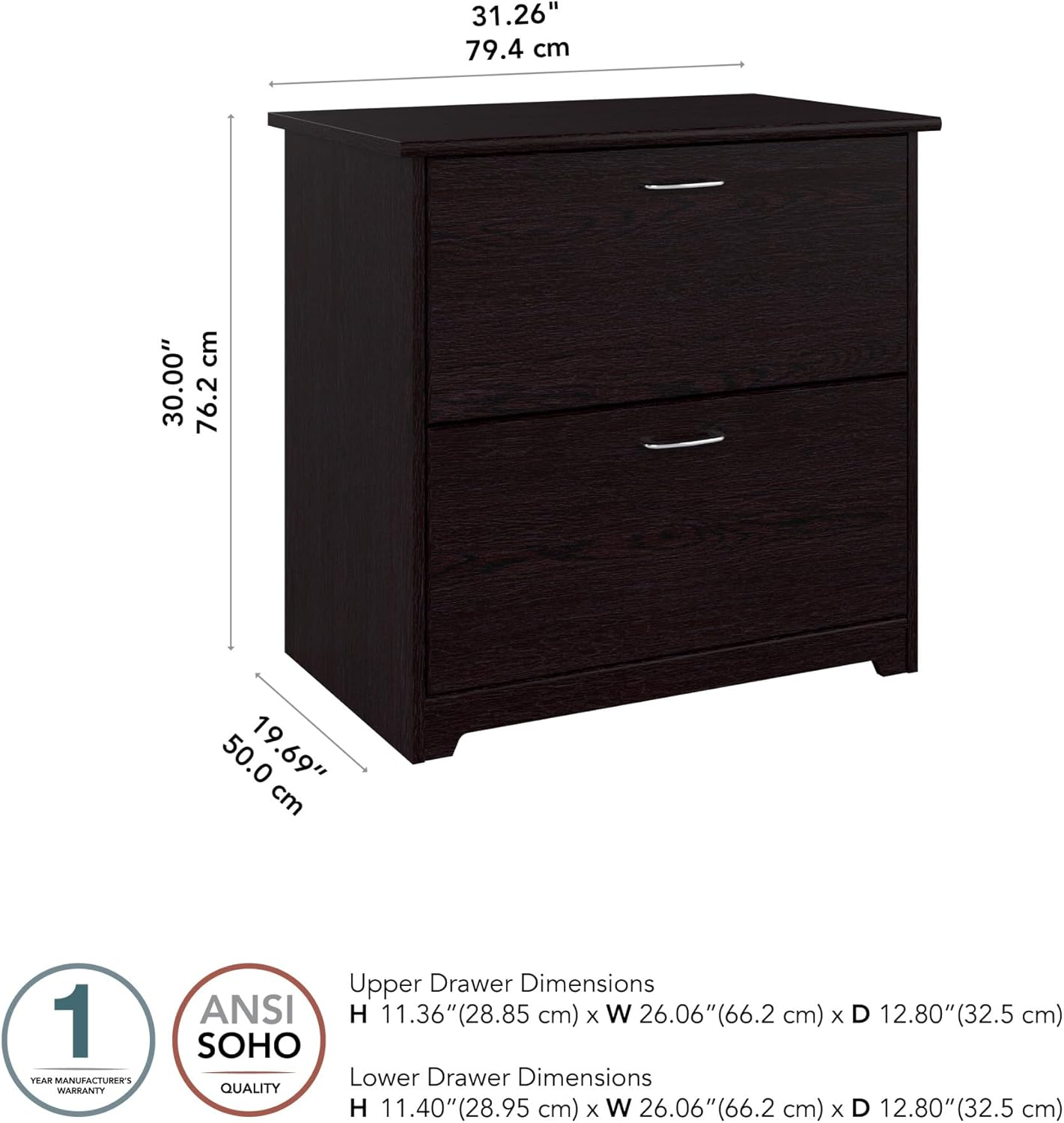 Bush Furniture Cabot Lateral File Cabinet, 2 Drawer, Espresso Oak