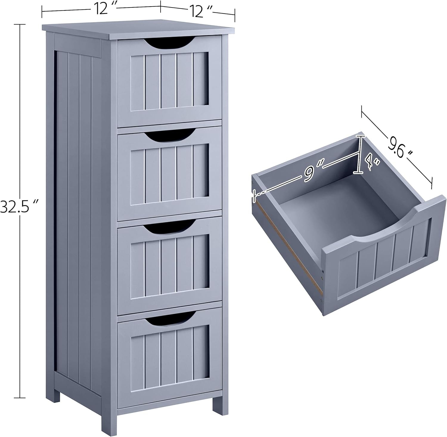 Yaheetech  Bathroom Floor Cabinet Slim Bath Cabinet with 4 Drawers Grey