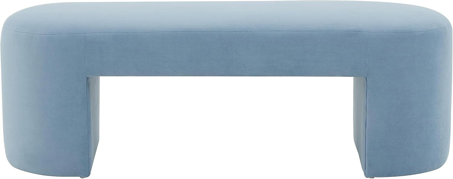 TOV Furniture Elena Transitional 51" W Velvet Bench in Light Blue