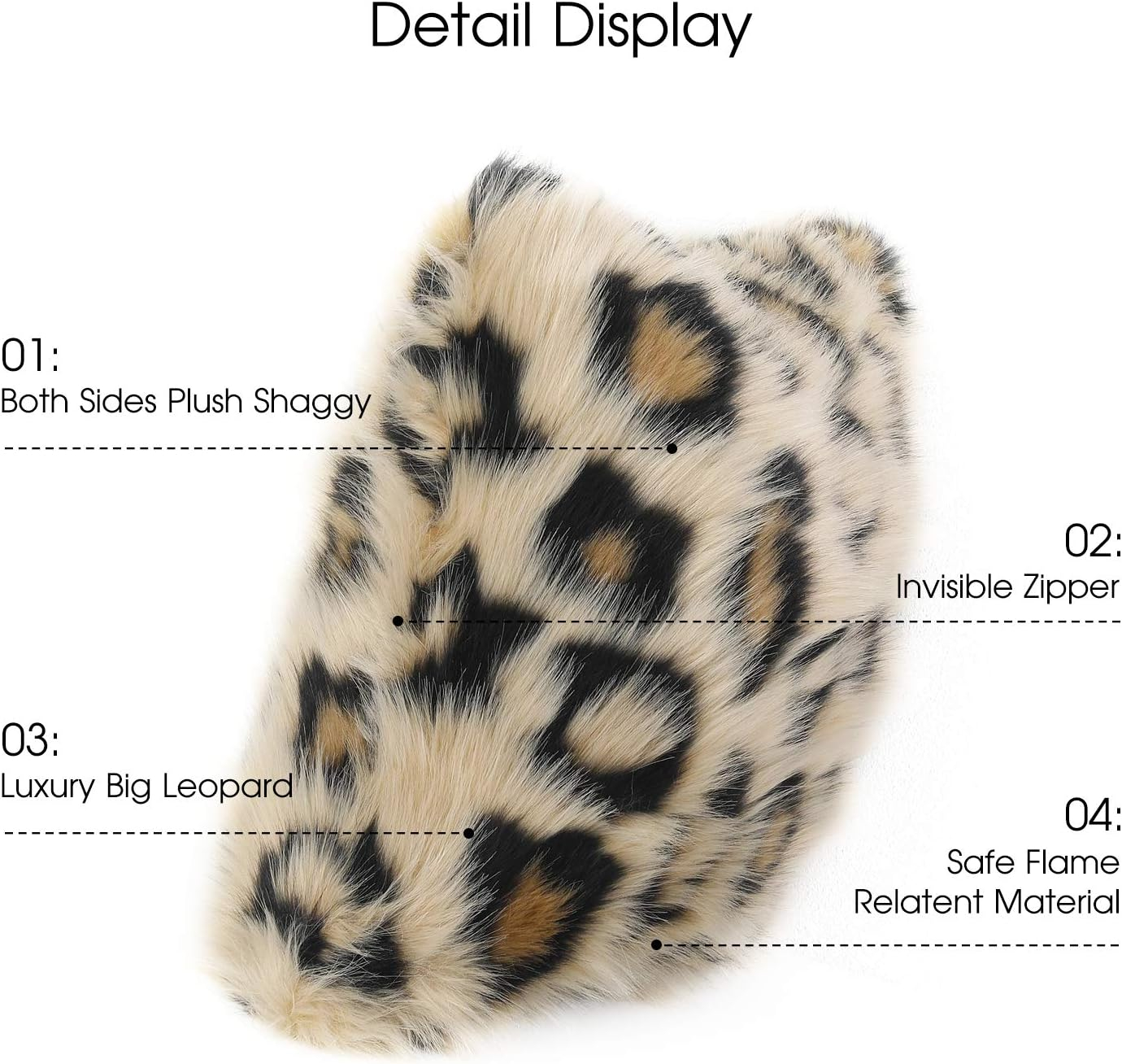 INSMEER 1PC True Leopard Print Pillow Case Decorative Faux Fur Leopard Pillow Covers Plush Shaggy Cheetah Pillow Cases for Bedroom Couch Sofa 18x18inch