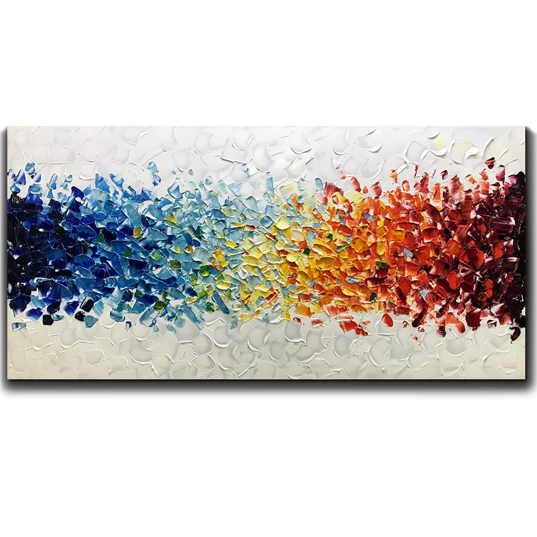 AMEI Art,24X48Inch Hand-Painted On Canvas Colorful White Background Abstract Oil Paintings Multi Color Wall Art Wood Inside Framed Ready to Hang