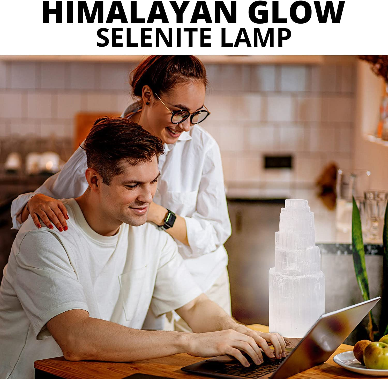 Himalayan Glow Selenite Crystal Lamp, White, Decor your Office and Room Table
